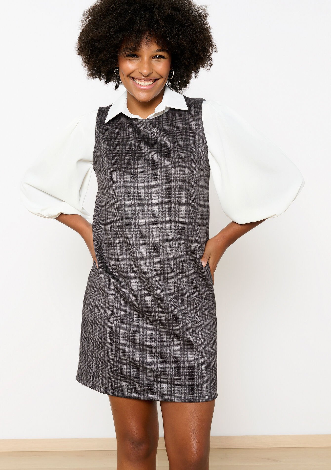 Checked boxy dress, Checked boxy dress - DK GREY MEL - 08103941
