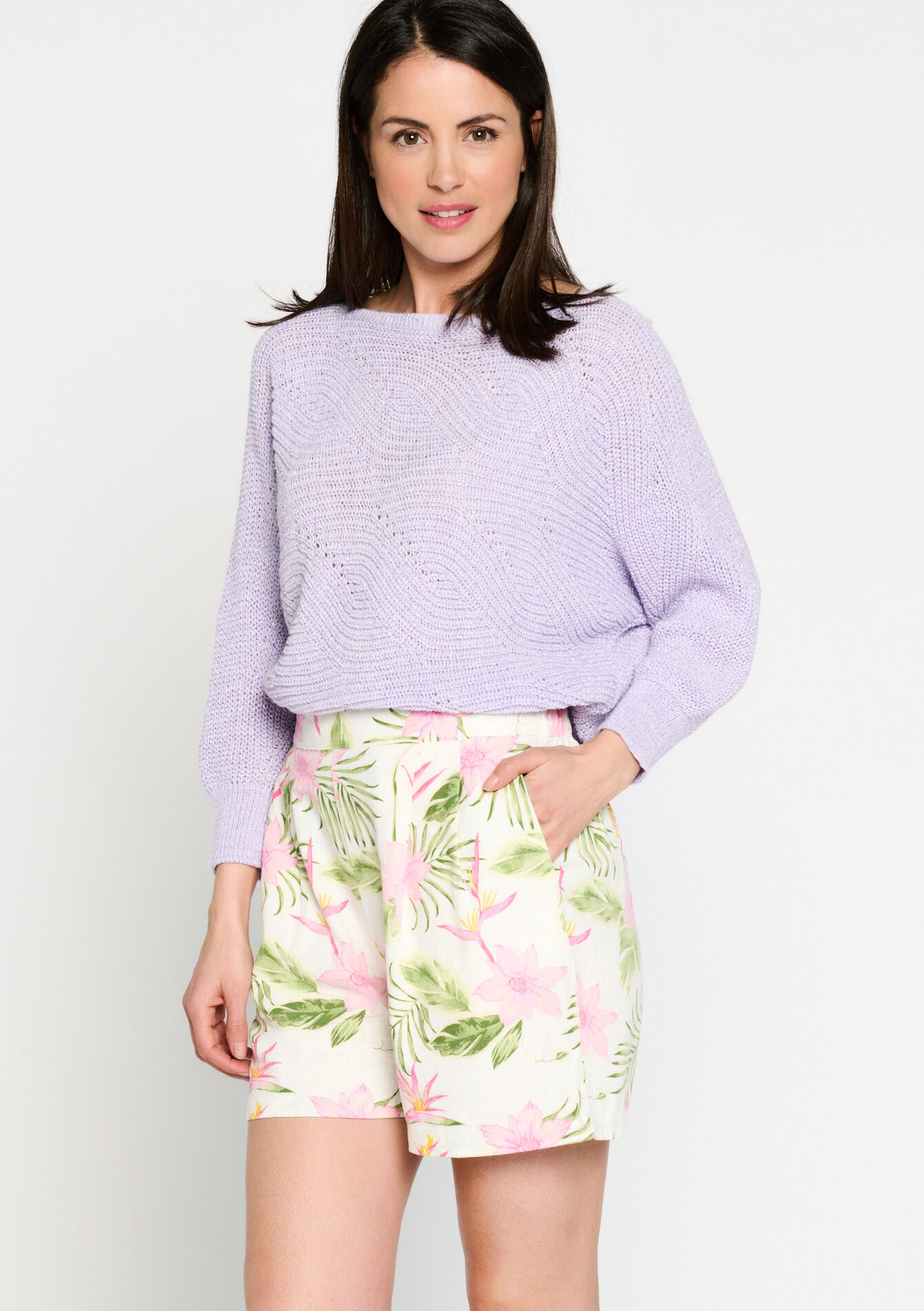 Shorts with tropical print, Shorts with tropical print - OFFWHITE - 06100496_1001