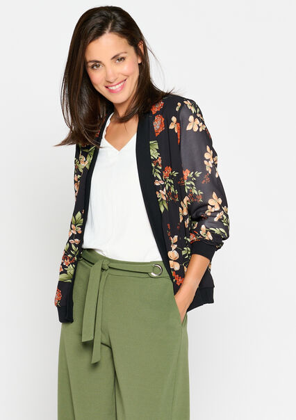 Fluid jacket with floral print - BLACK - 09100703_1119