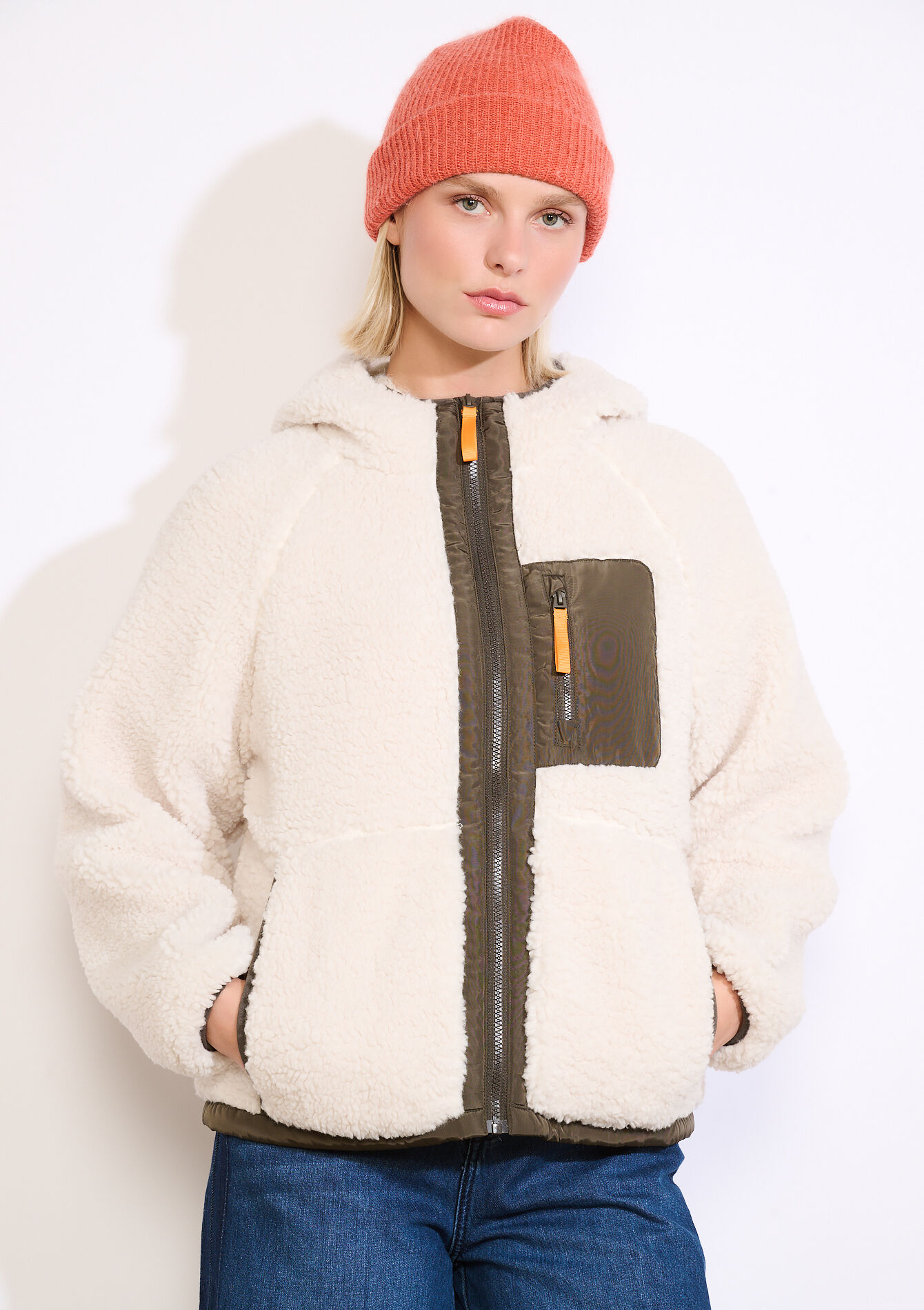 Zachte geribde beanie - ORANGE BRIGHT - 17002194_1255