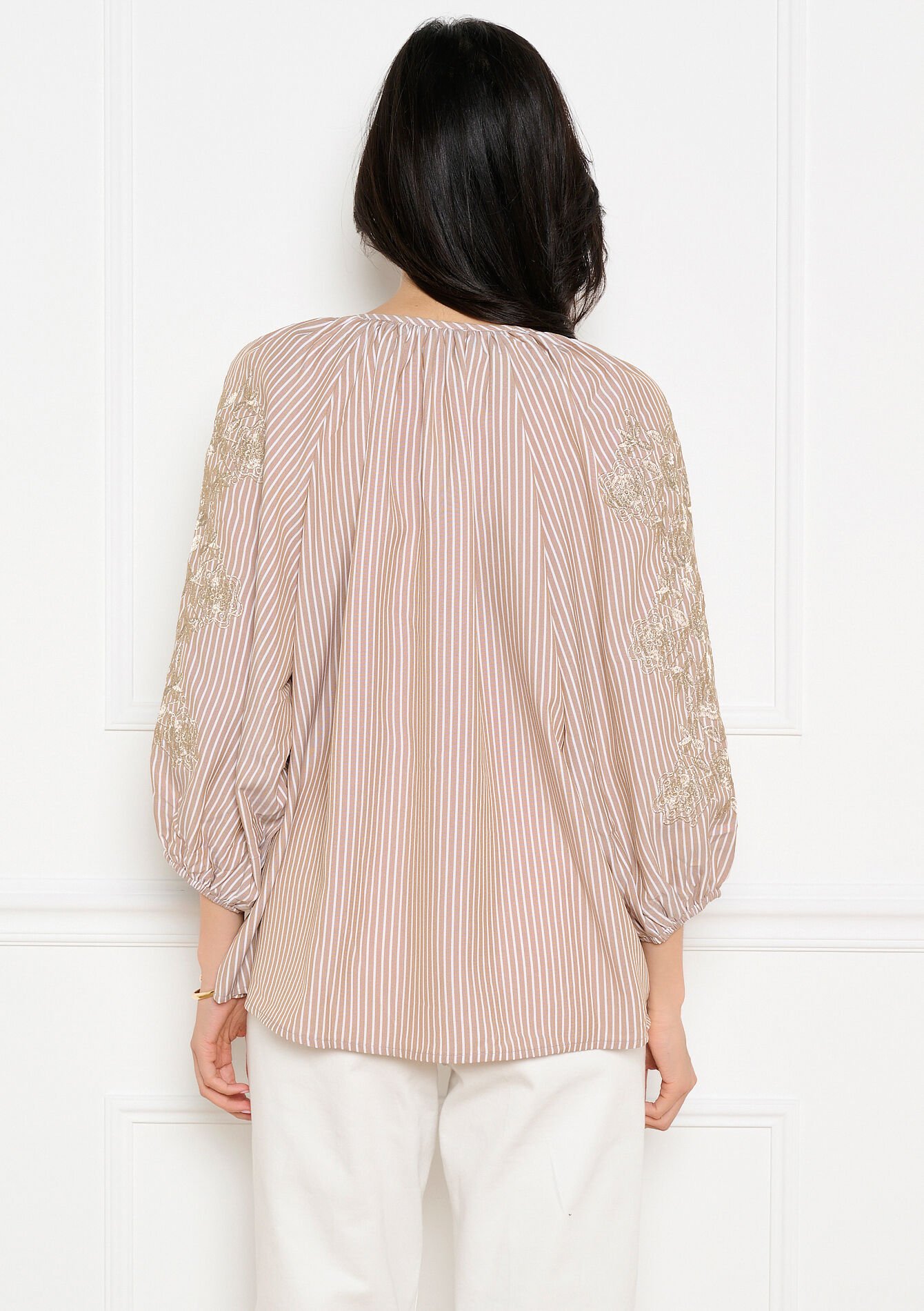 Blouse rayée détails brodés - LIGHT TAUPE - 05703052_2572