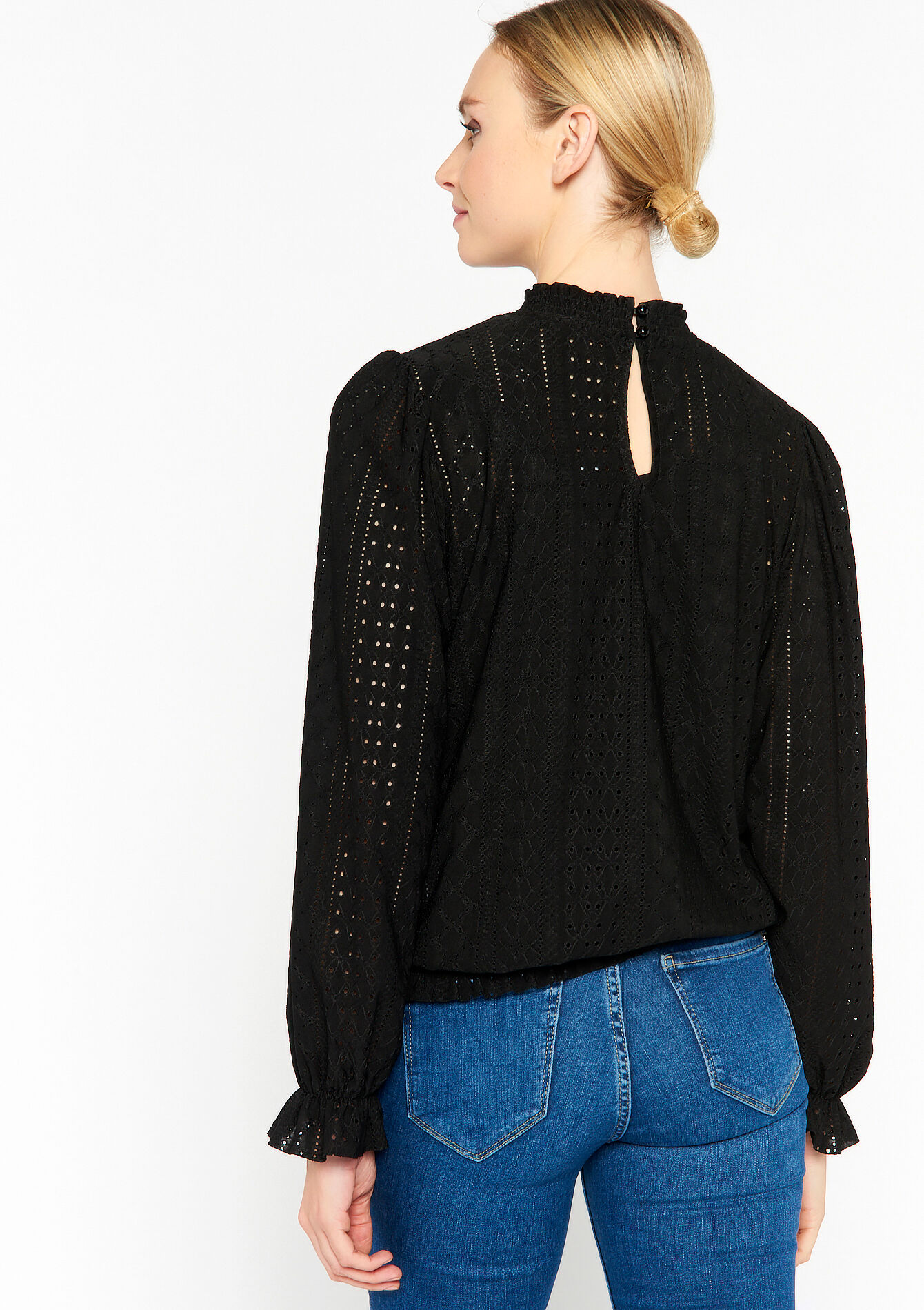 Blouse with broderie anglaise, Blouse with broderie anglaise - BLACK - 02400244_1119