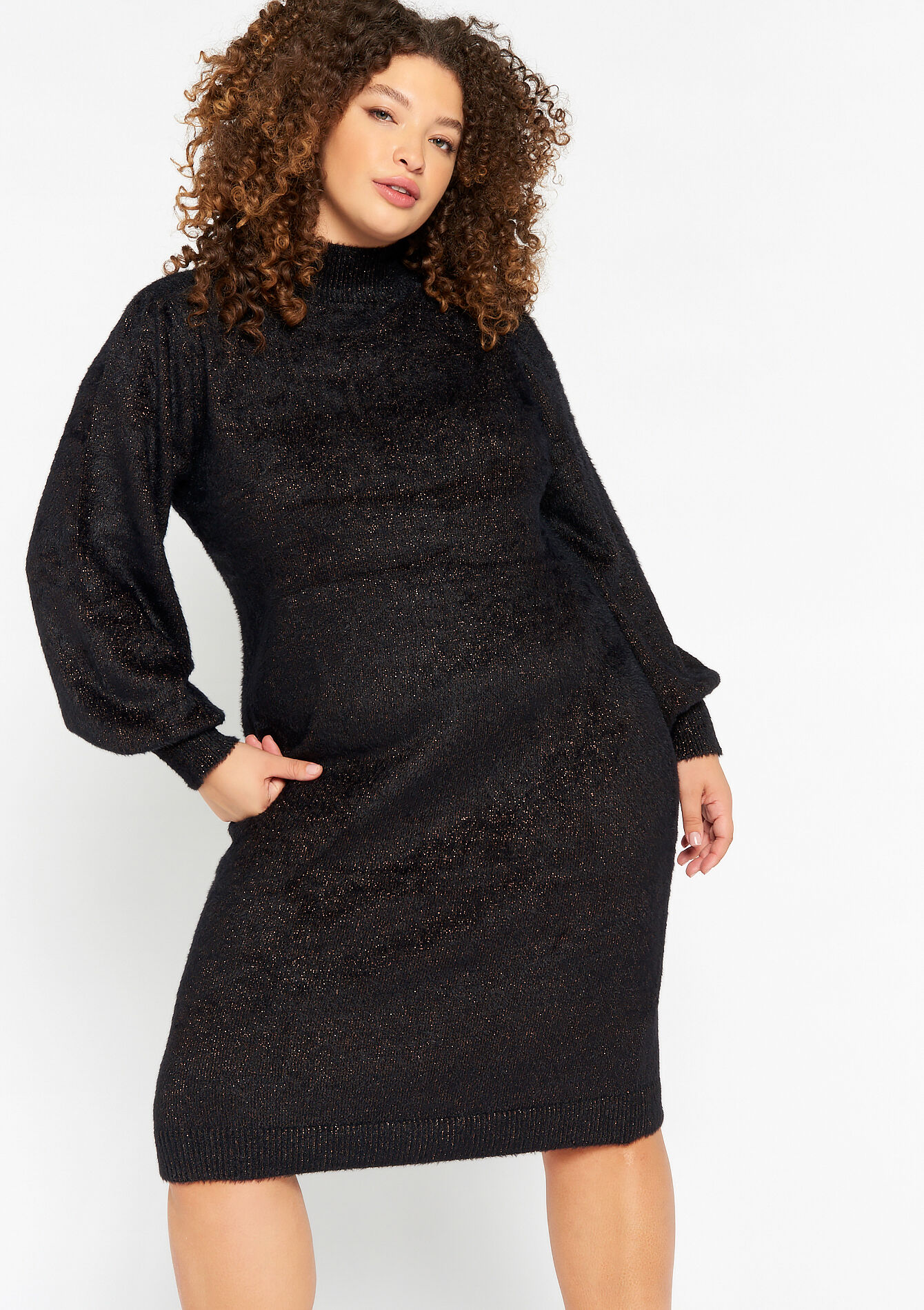 Eyelash trui-jurk met lurex, Eyelash trui-jurk met lurex - BLACK - 1077157