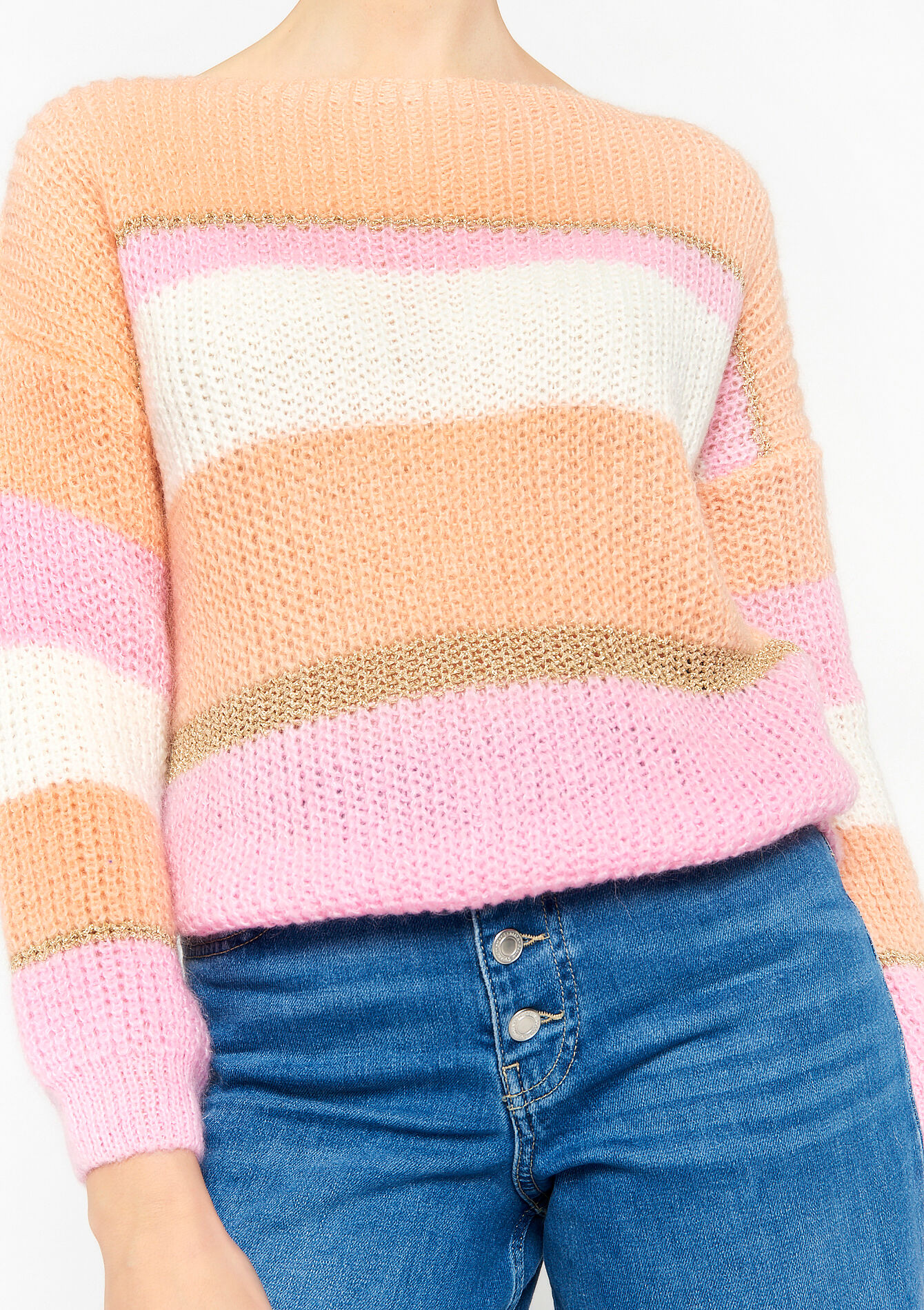 Knitted pullover with colour block - PASTEL PEACH - 04006122_1974