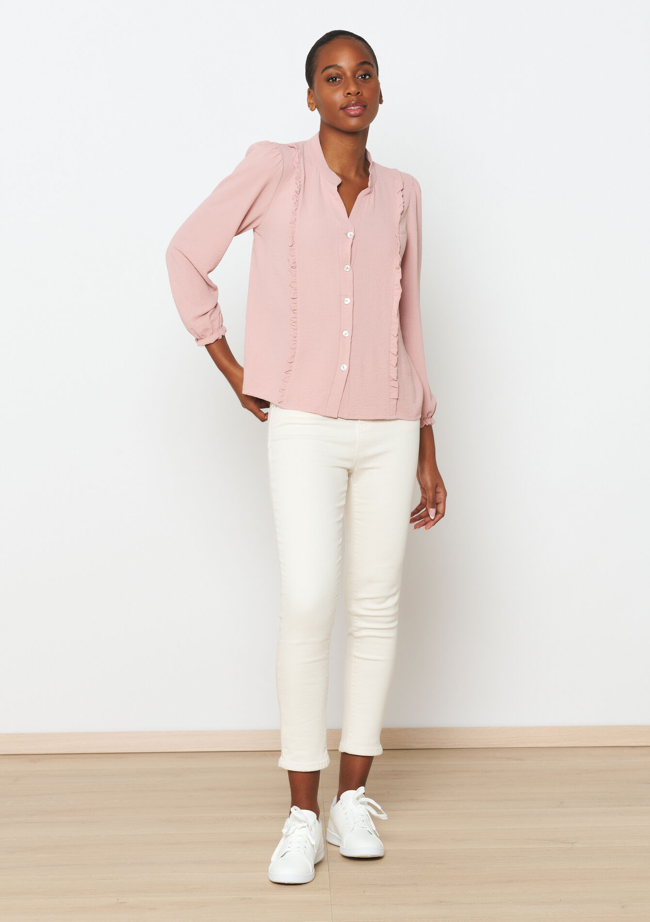 Blouse with ruffles, Blouse with ruffles - NUDE PINK - 05702427_1301