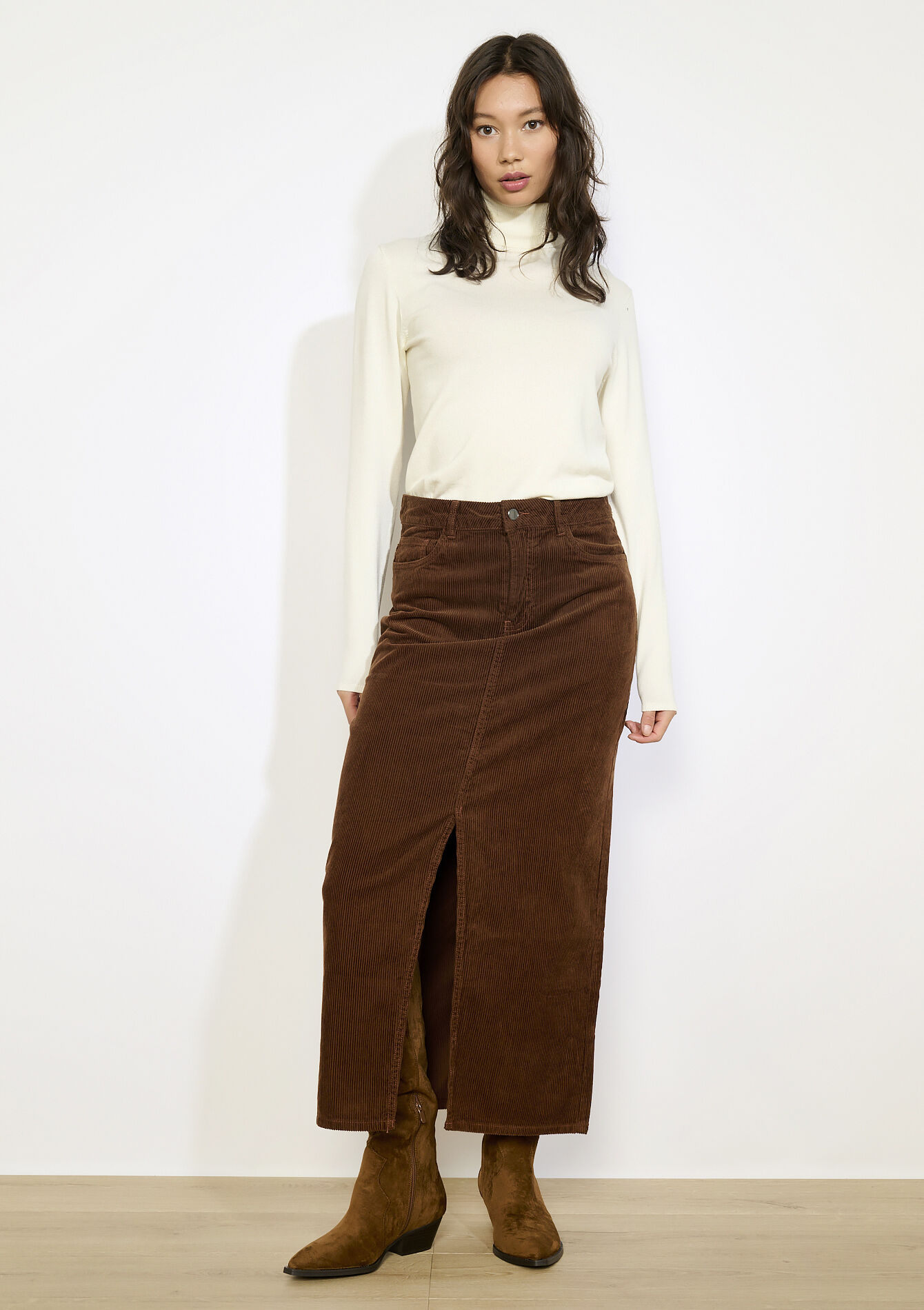 Lange ribfluwelen rok, Lange ribfluwelen rok - CAMEL GINGER - 07101354_3831