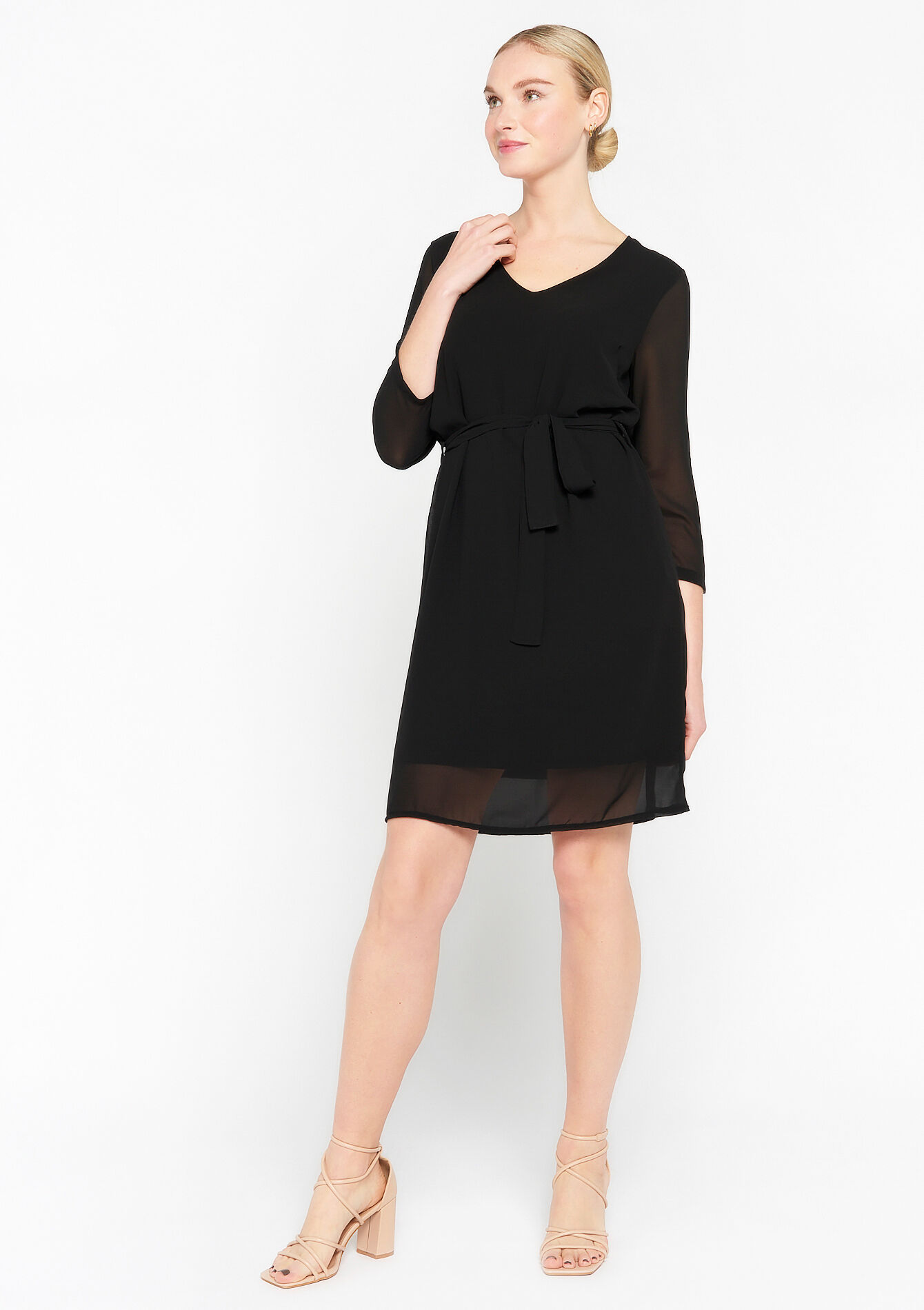 Robe en voile à col V - BLACK - 08103163_1119