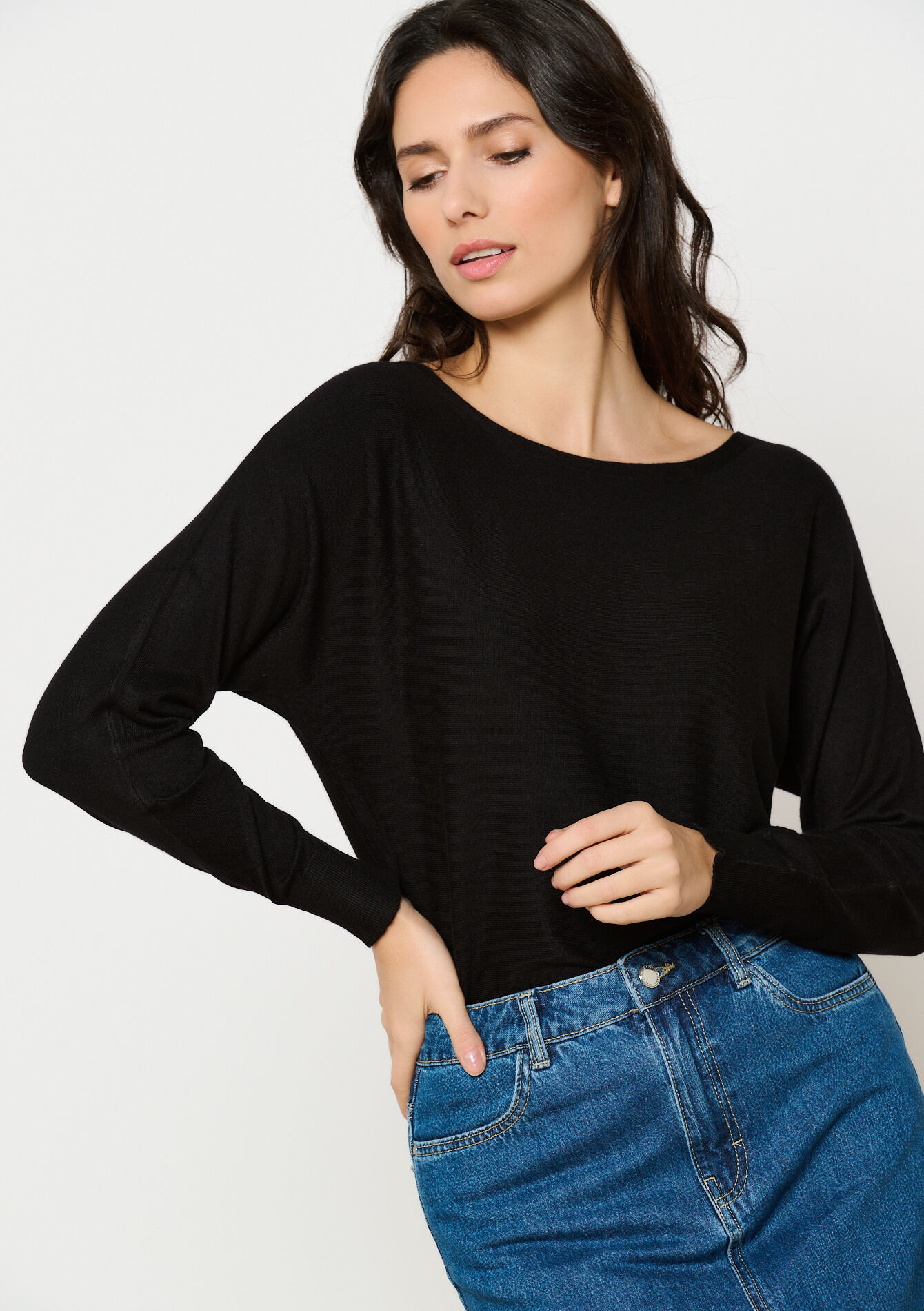 Trui met vleermuismouwen, Trui met vleermuismouwen - BLACK - 04006650_1119