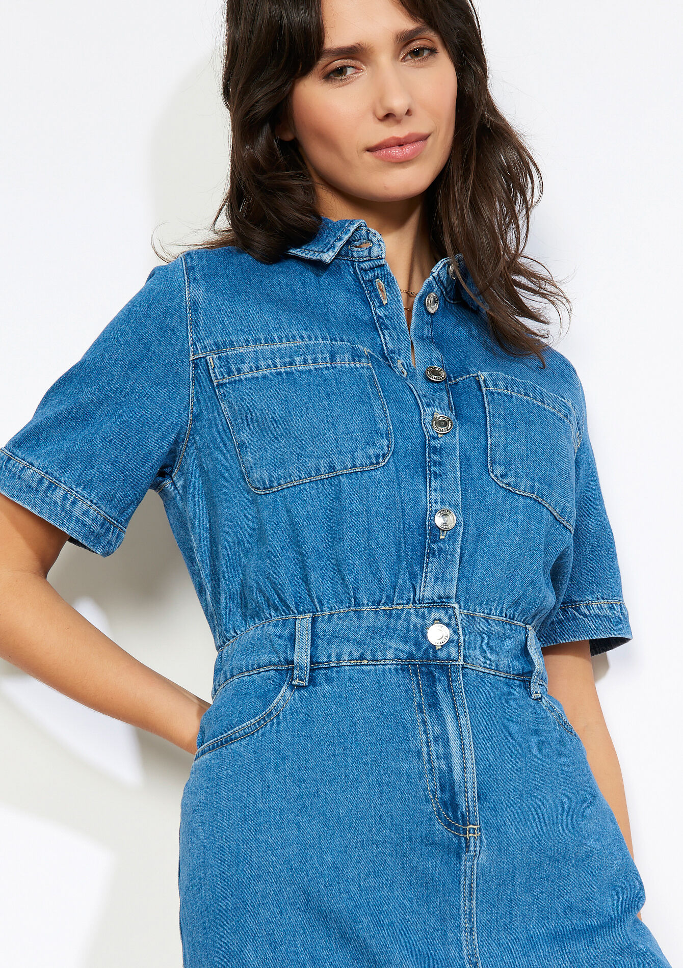 Midi overhemdjurk van denim - MEDIUM BLUE - 08104295_0500