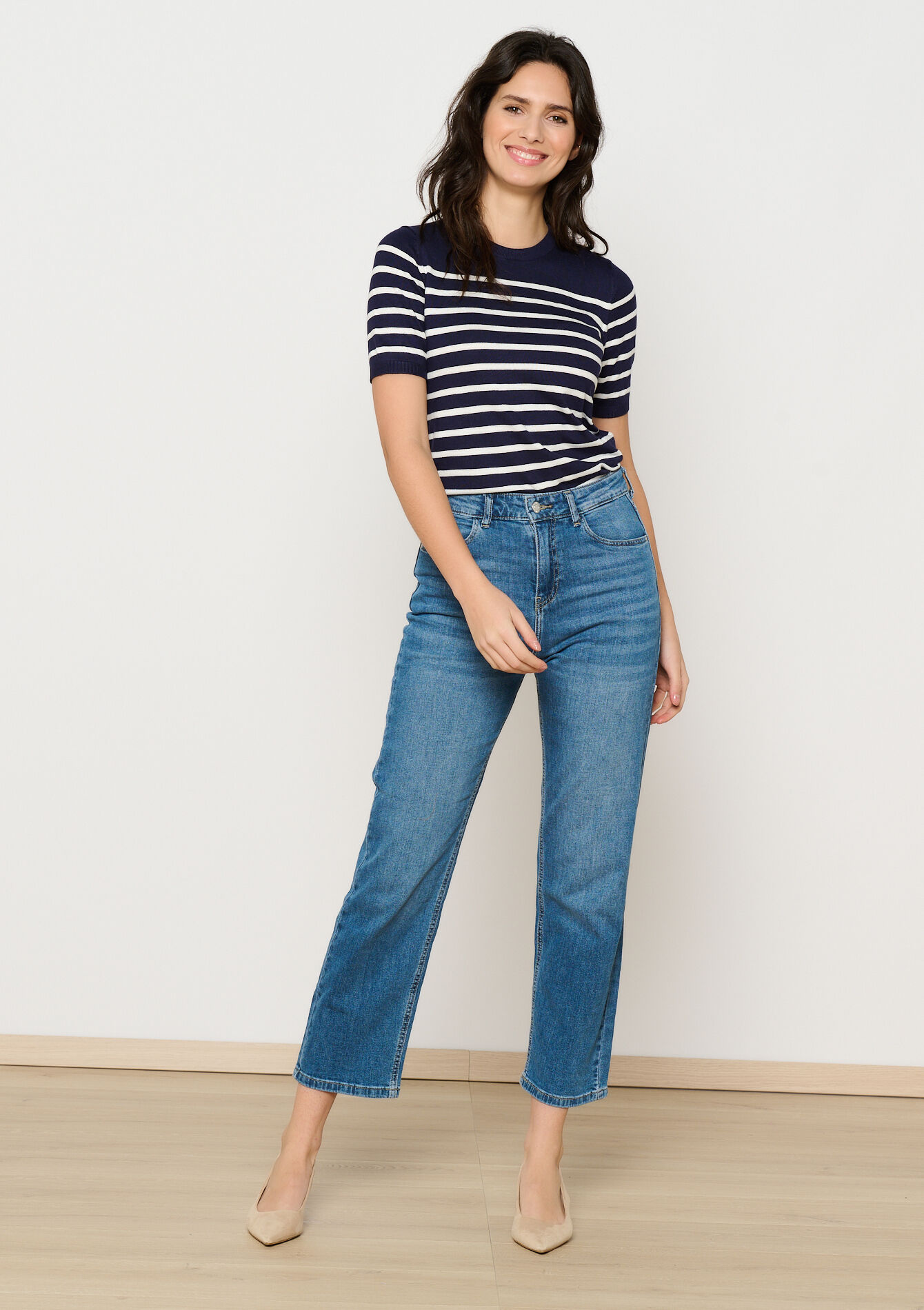 Striped sweater with short sleeves, Striped sweater with short sleeves - NAVY BASIC - 04006654_2723