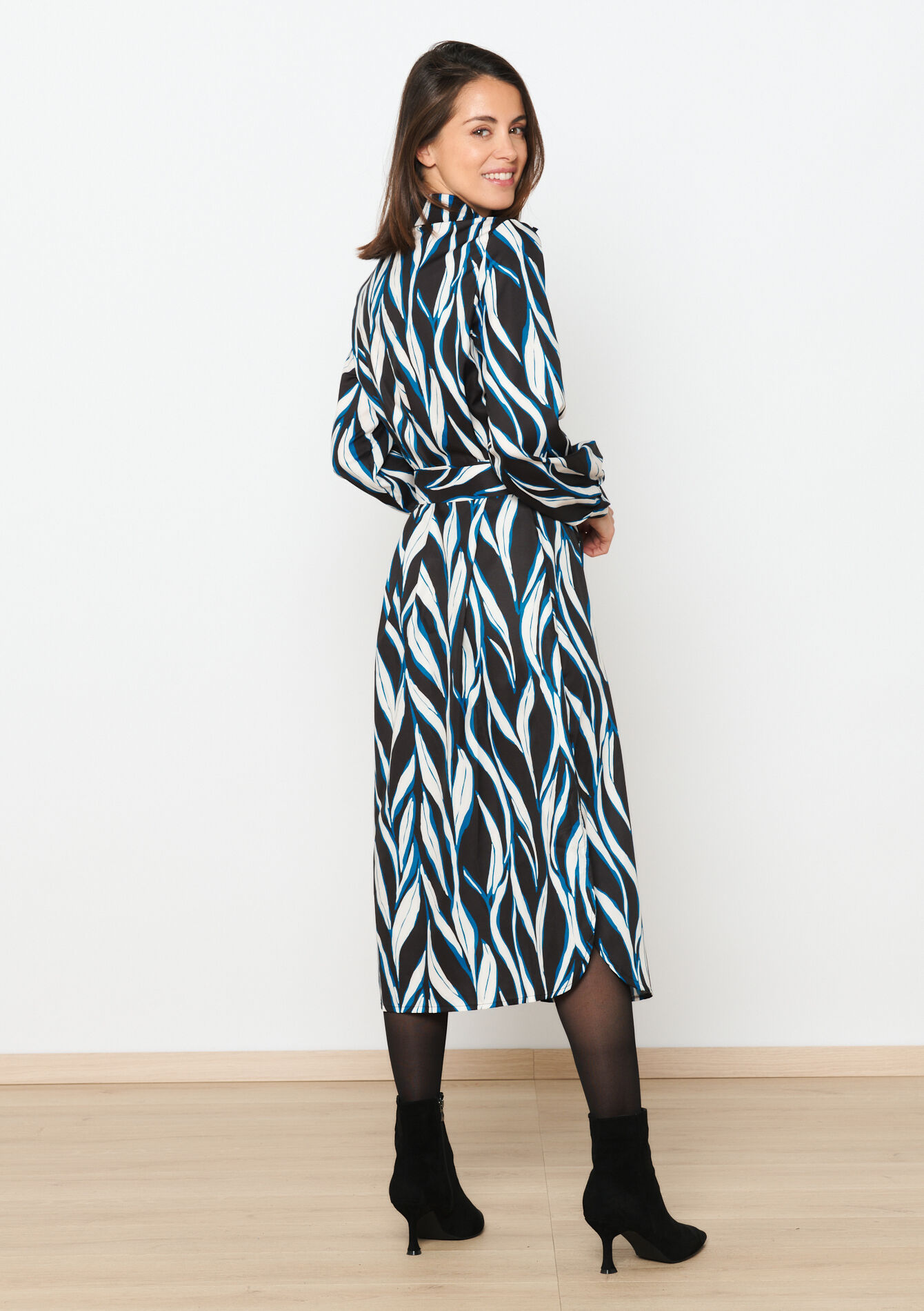 Robe-chemise à imprimé feuilles - BLACK - 08103476_1119