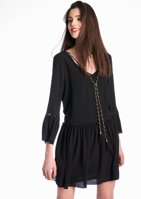 Jurk Met Elastische Taille En 3 4 Mouwen Lolaliza