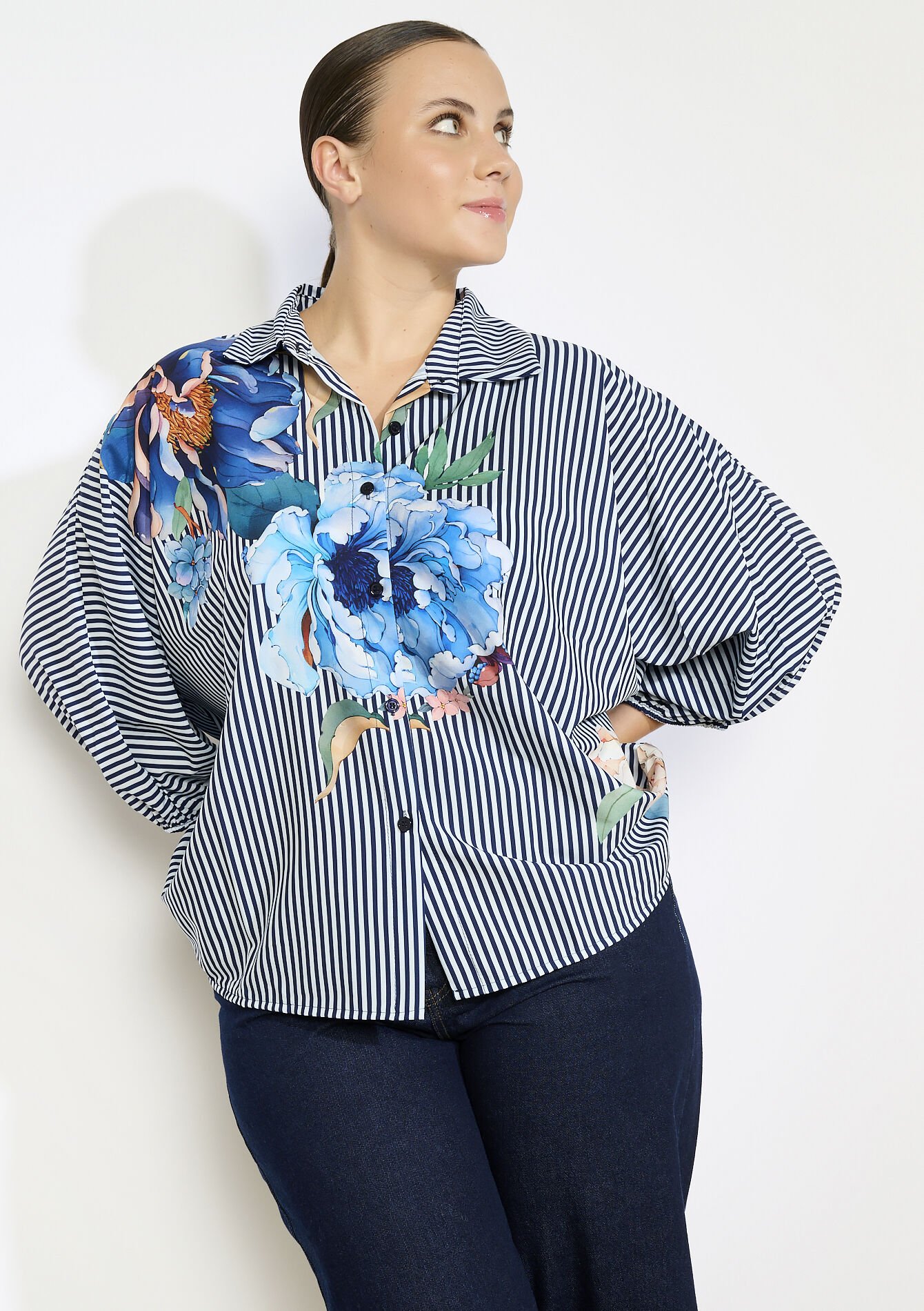 Overhemd met strepen en bloemenprint, Overhemd met strepen en bloemenprint - OFFWHITE - 05702957_1001