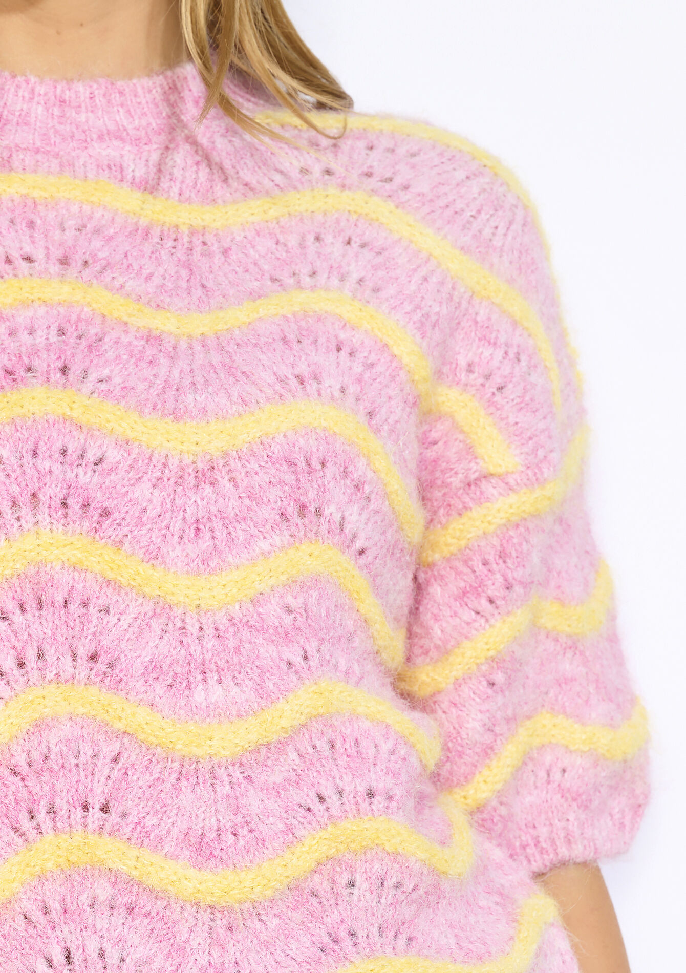 Pullover met korte mouwen en golfjes, Pullover met korte mouwen en golfjes - PINK BUBBLEGUM - 04007039_1477