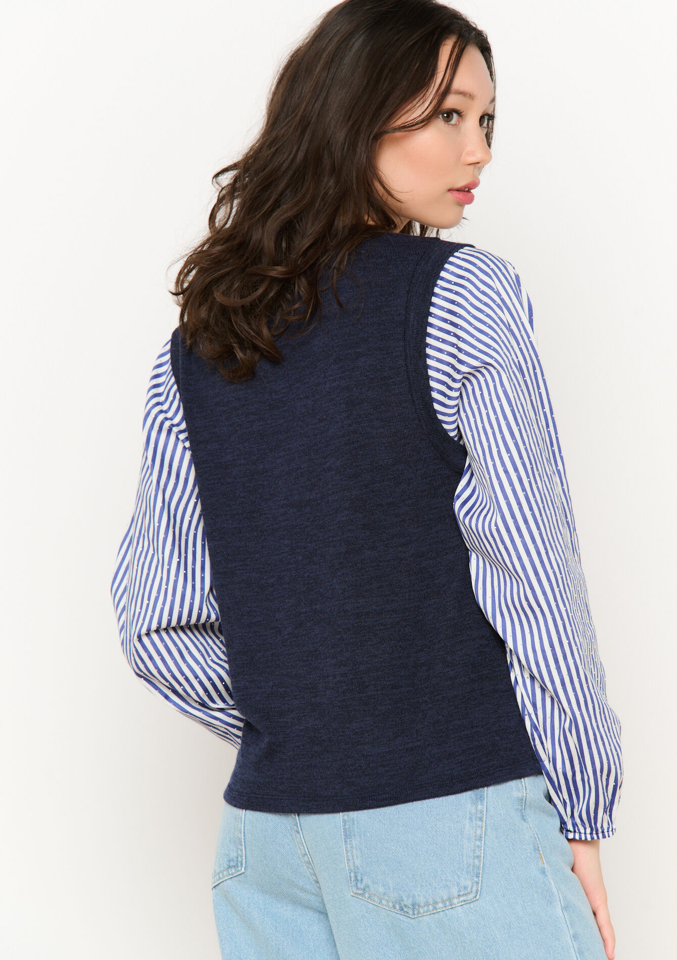 Top in breisel en popeline, Top in breisel en popeline - DARK BLUE - 02400330_0501