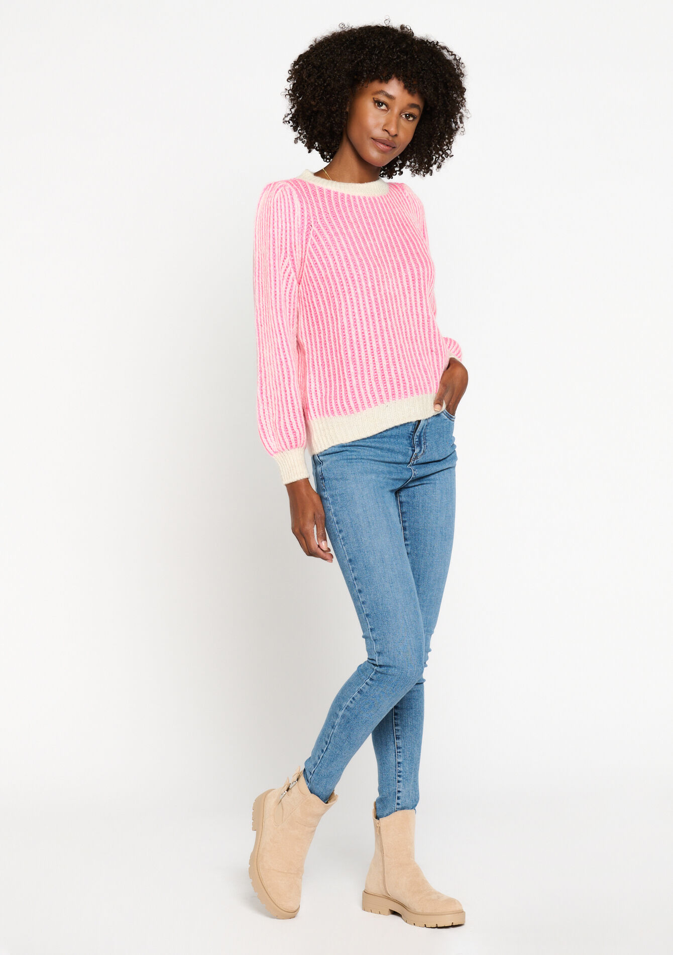 Striped pullover, Striped pullover - FUCHSIA - 04006338_5626