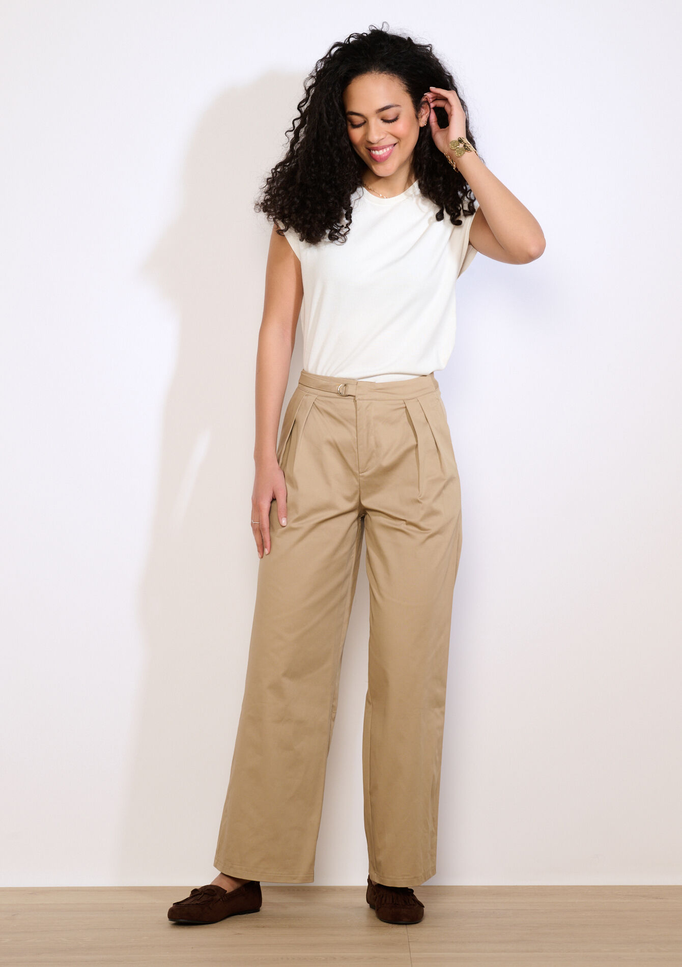 High-waist broek met wijde pijpen - CAMEL SAND - 06100798_3810