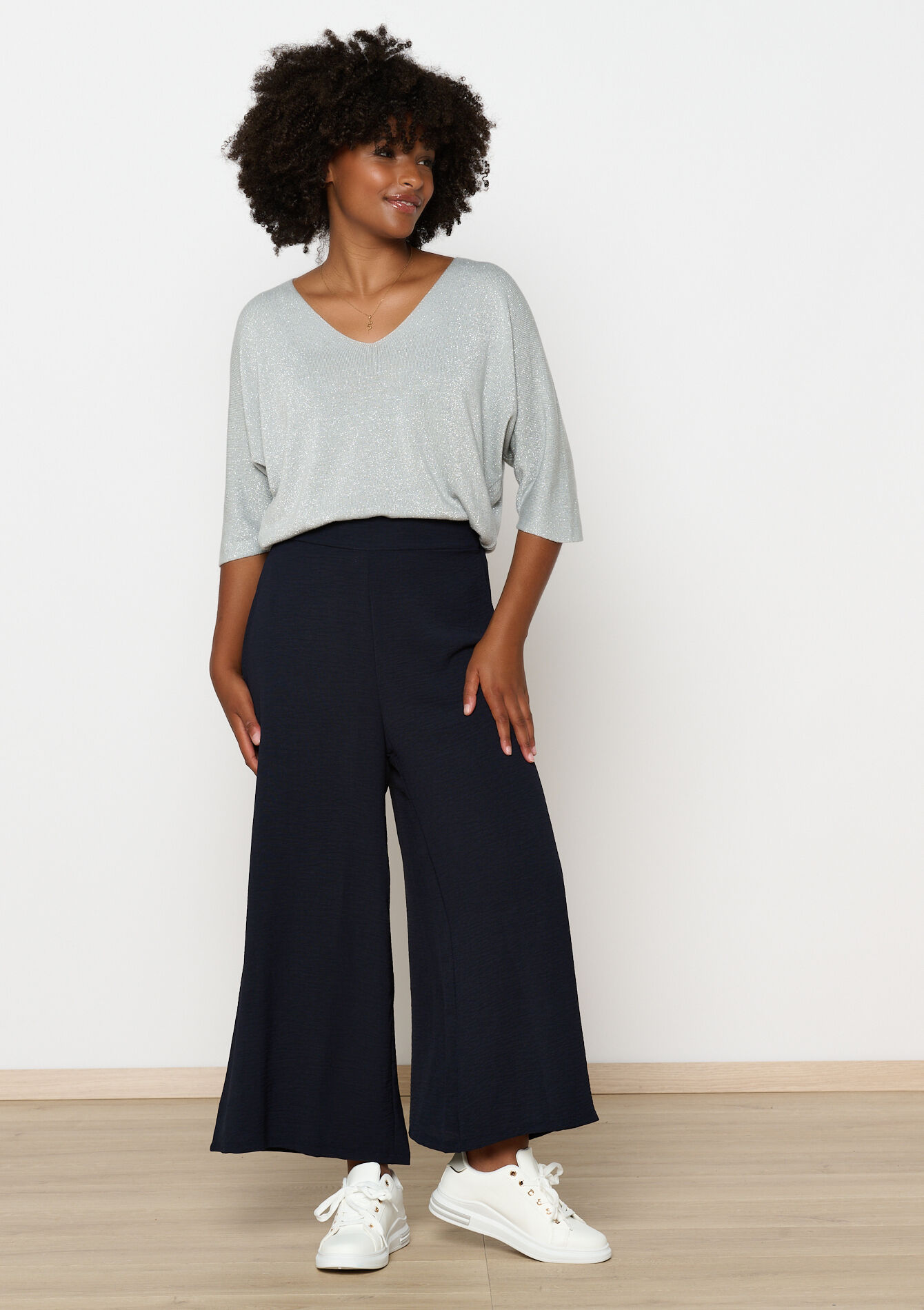 Culotte in crinkle fabric, Culotte in crinkle fabric - NAVY BASIC - 06600905_2723