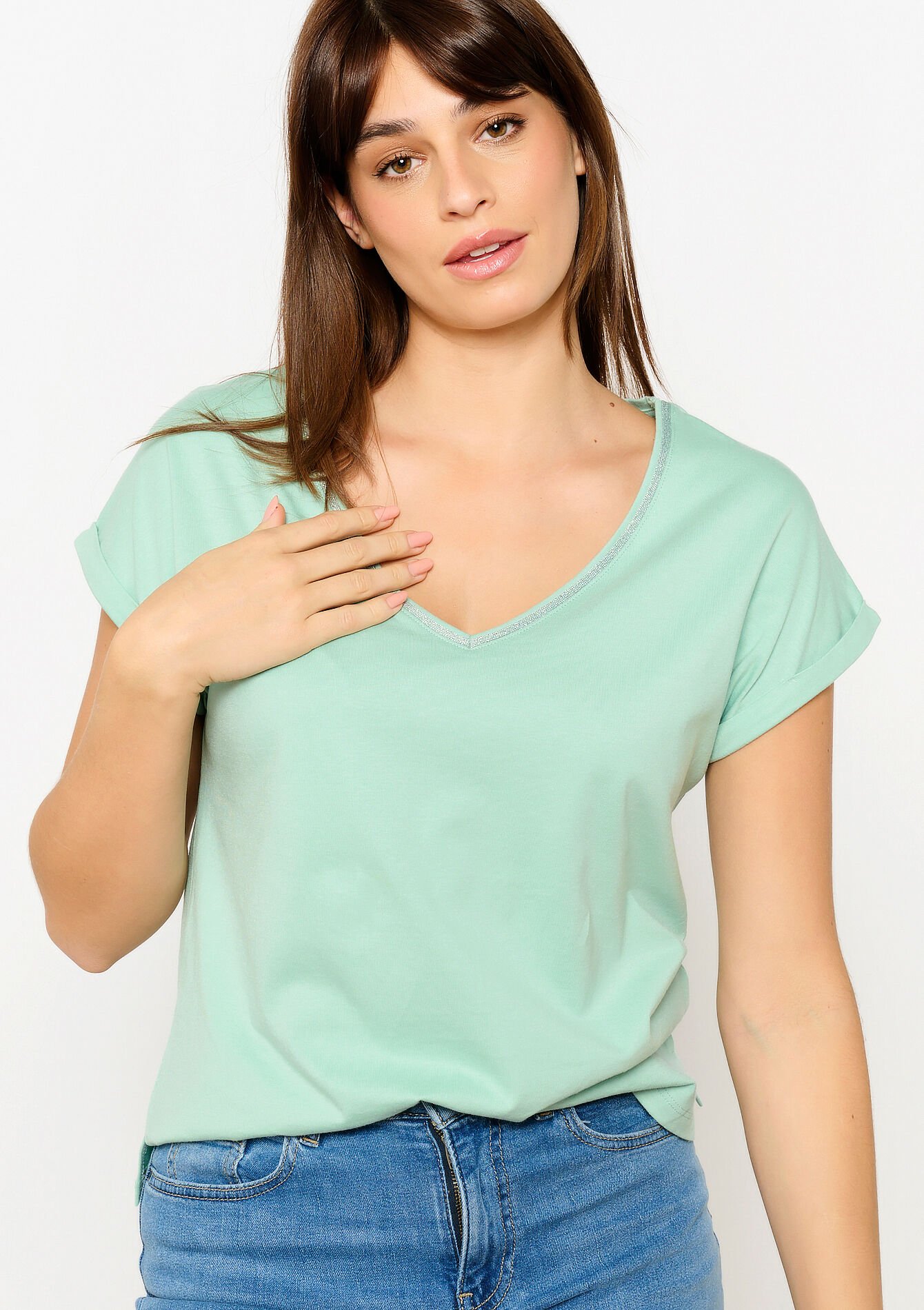 Basic T-shirt met V-hals, Basic T-shirt met V-hals - MINT GREEN - 02301634_1723