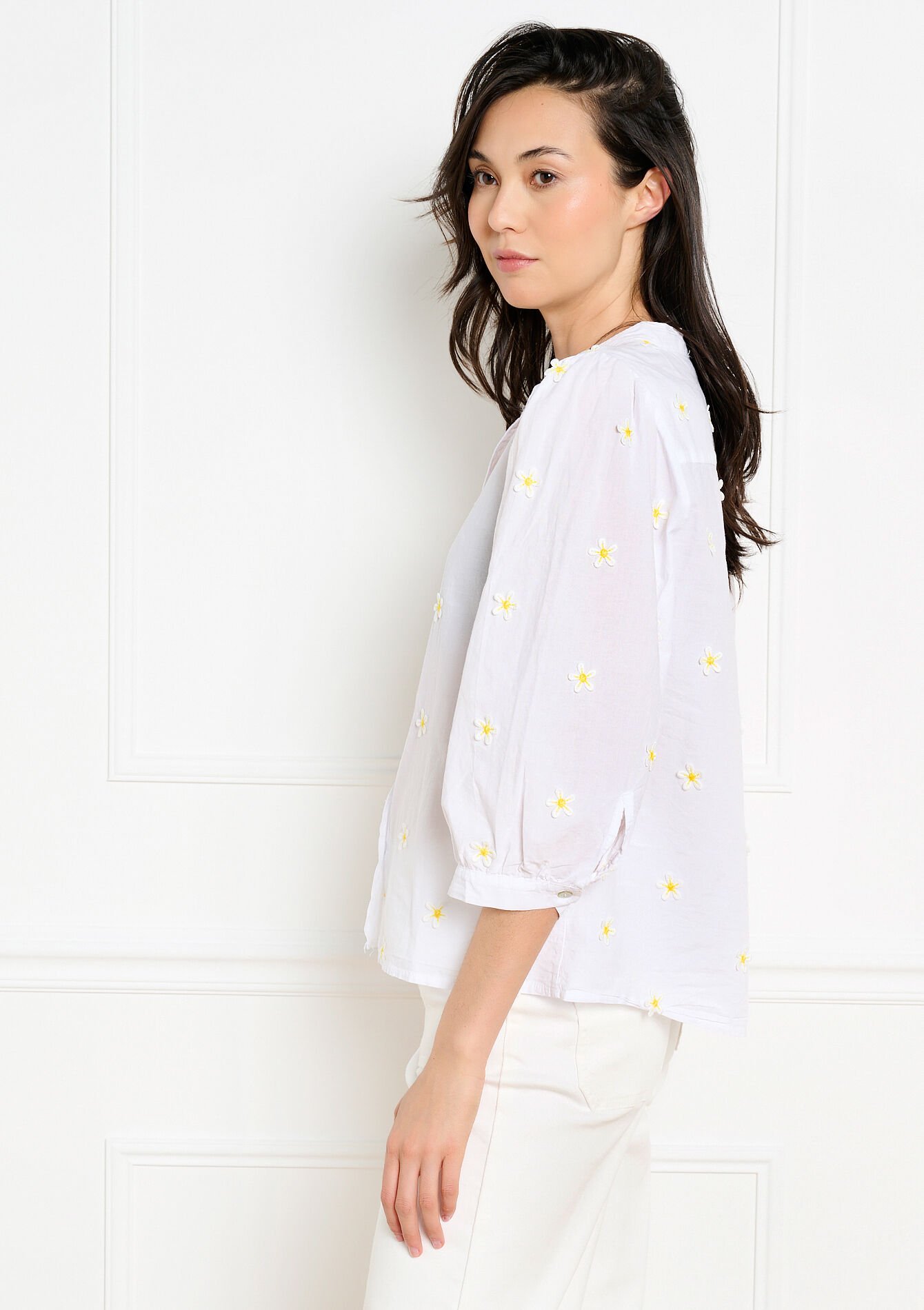 Blouse brodée à manches ballon - OPTICAL WHITE - 05703075_1019