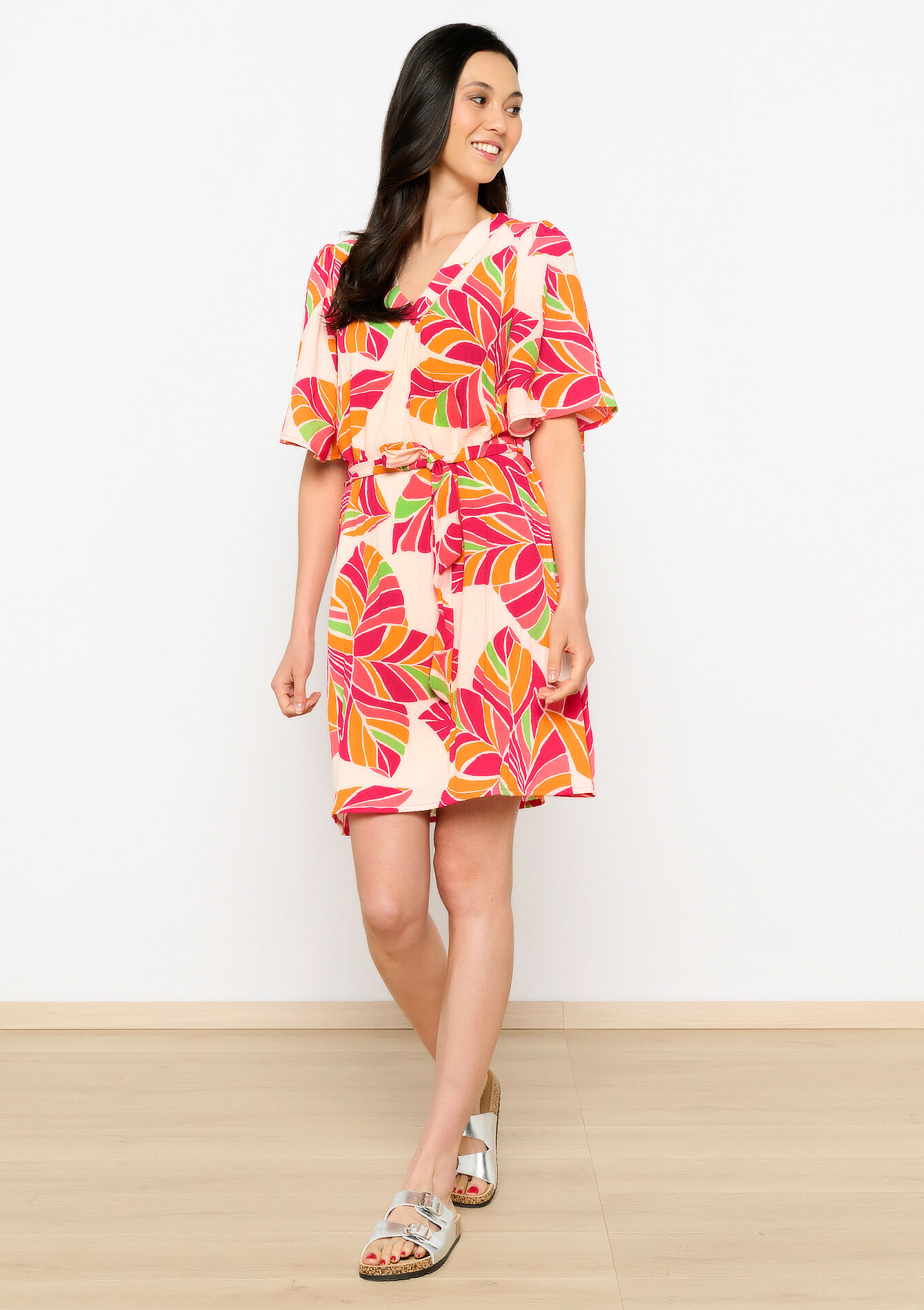Dress with graphic flowers - ORANGE BRIGHT - 08103555_1255
