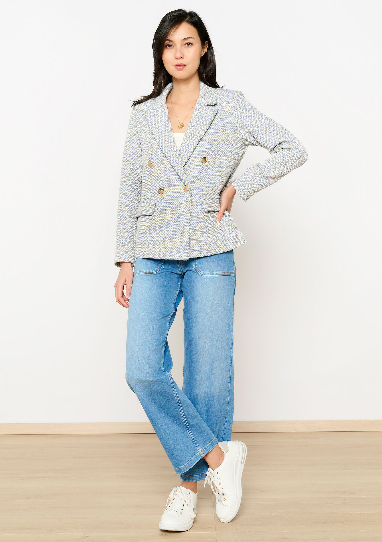 Tweed blazer met dubbele knopen, Tweed blazer met dubbele knopen - BLUE PASTEL - 09101030_3003