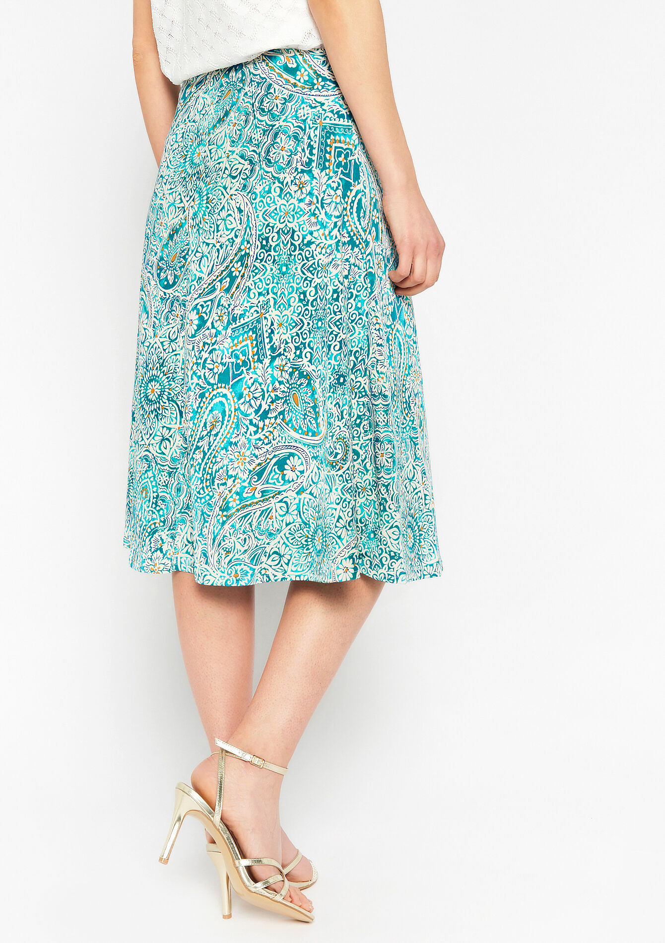 Jupe mi-longue à imprimé Paisley, Jupe mi-longue à imprimé Paisley - TURQUOISE - 07101103_1759
