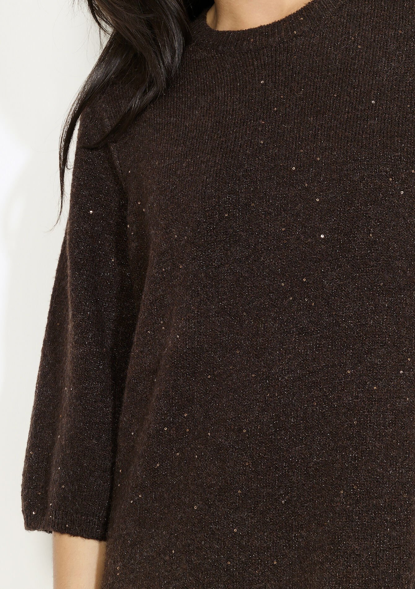 midi gebreide jurk met pailletten, midi gebreide jurk met pailletten - CAMEL BROWN - 08104076_3818