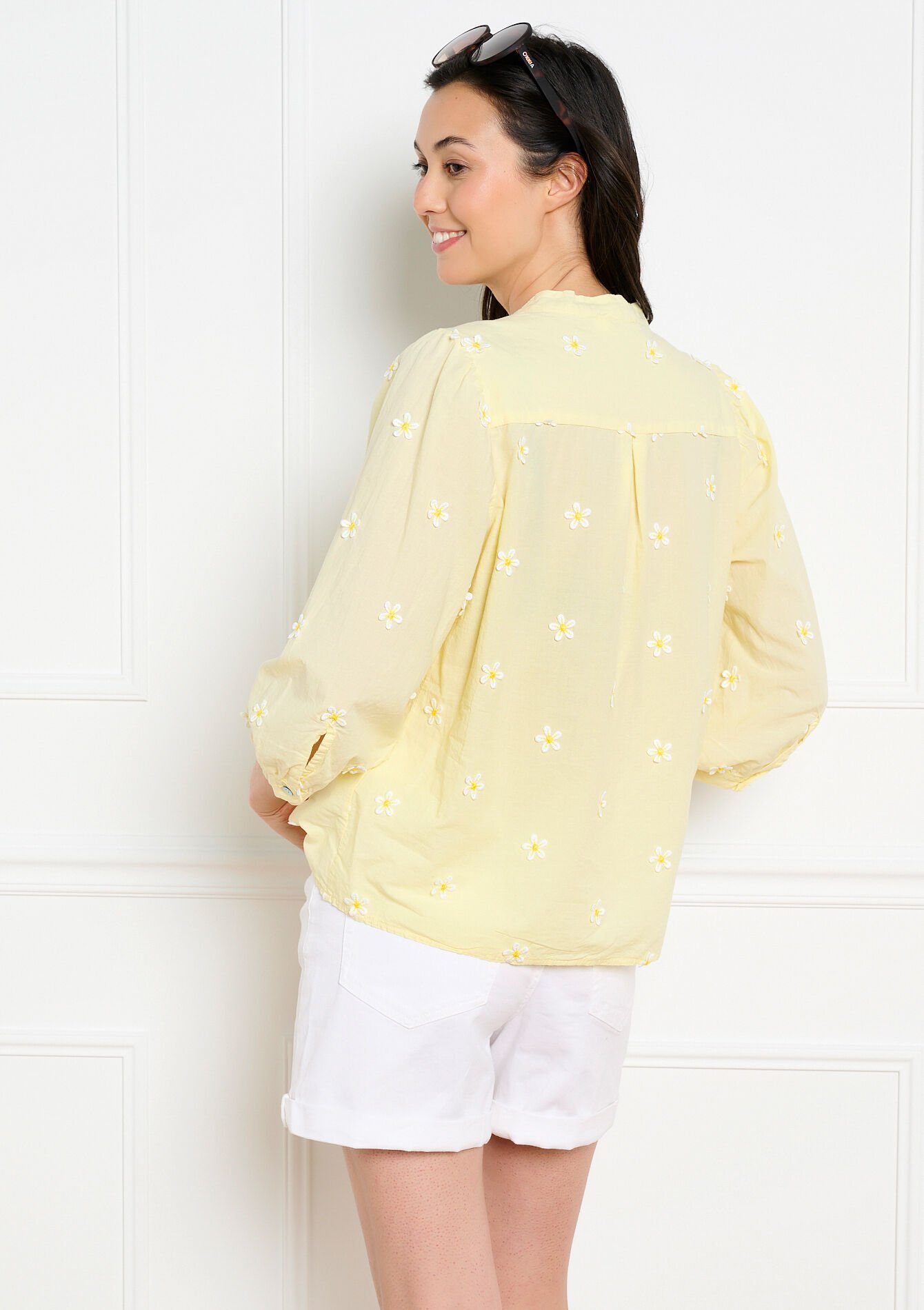 Geborduurde blouse met ballonmouwen, Geborduurde blouse met ballonmouwen - YELLOW PASTEL - 05703075_5004