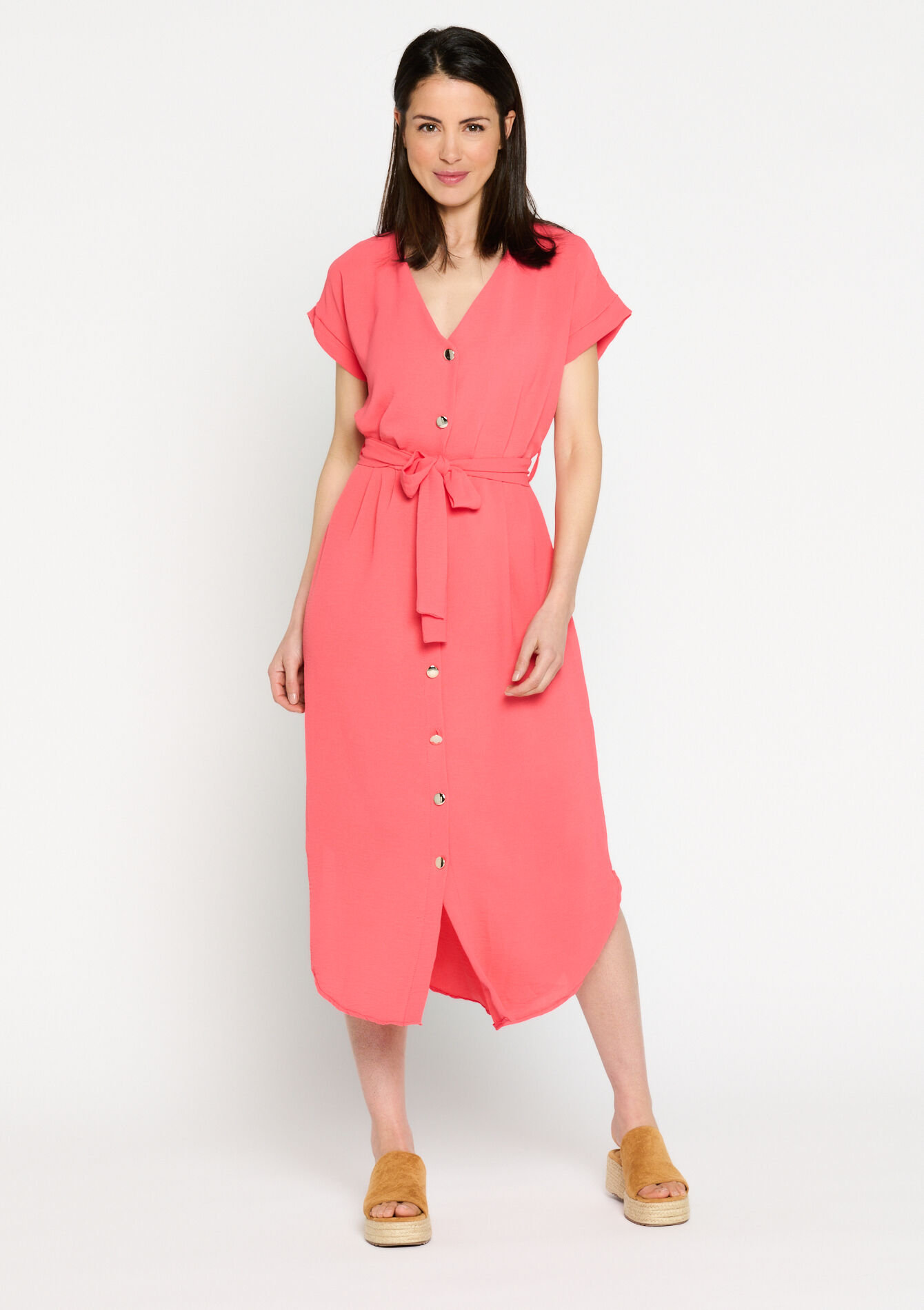 Maxi-jurk met knopen - BRIGHT CORAL - 08601960_315