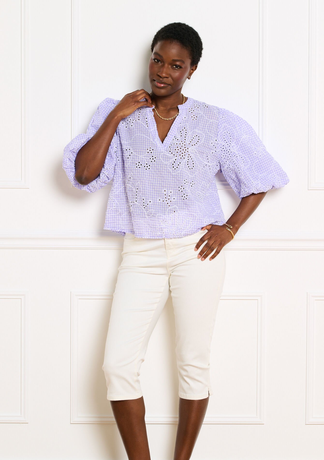 Geborduurde blouse wijde mouwen - PASTEL LILAC - 05703071_1493