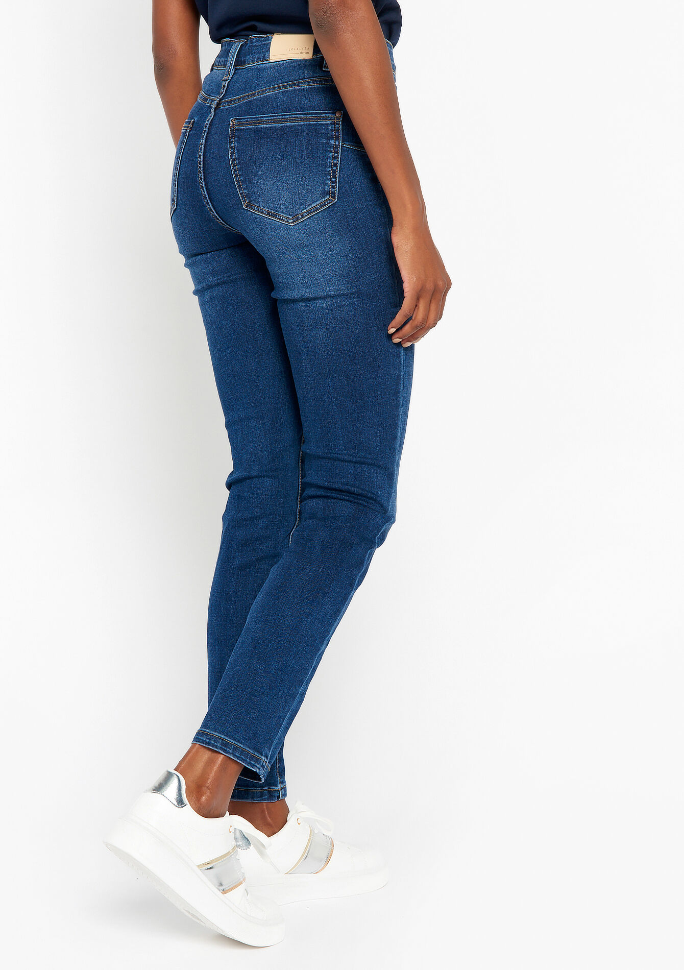 Slim jeans met hoge taille, Slim jeans met hoge taille - DARK BLUE - 22000451_0501