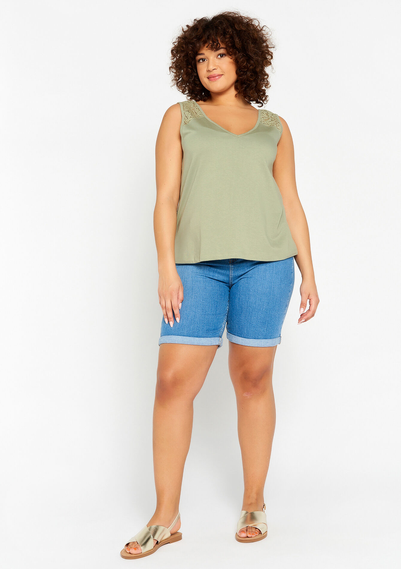 Top with lace - KHAKI MED - 02200341_4327