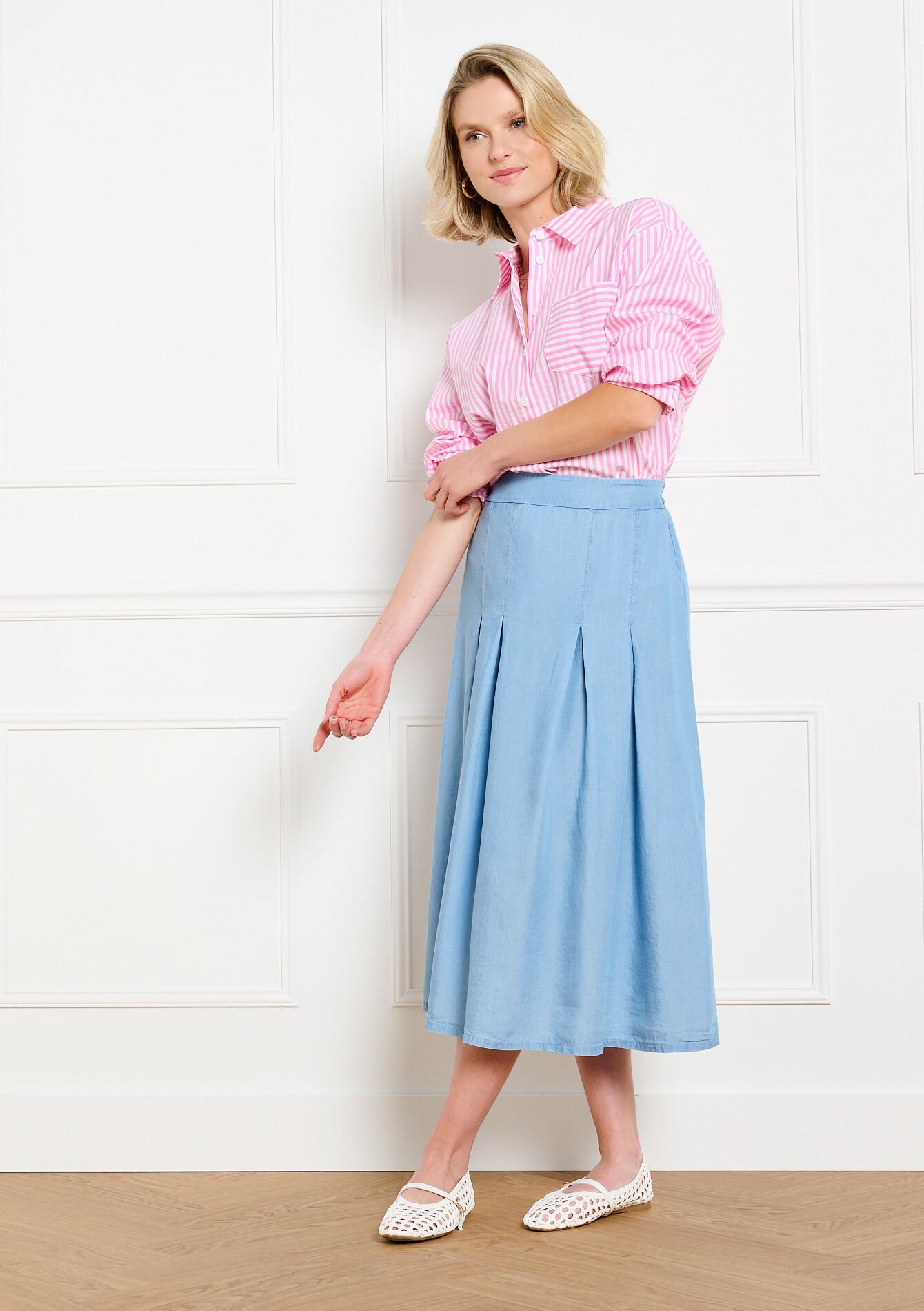 Soepele geplooide midi rok, Soepele geplooide midi rok, , hi-res