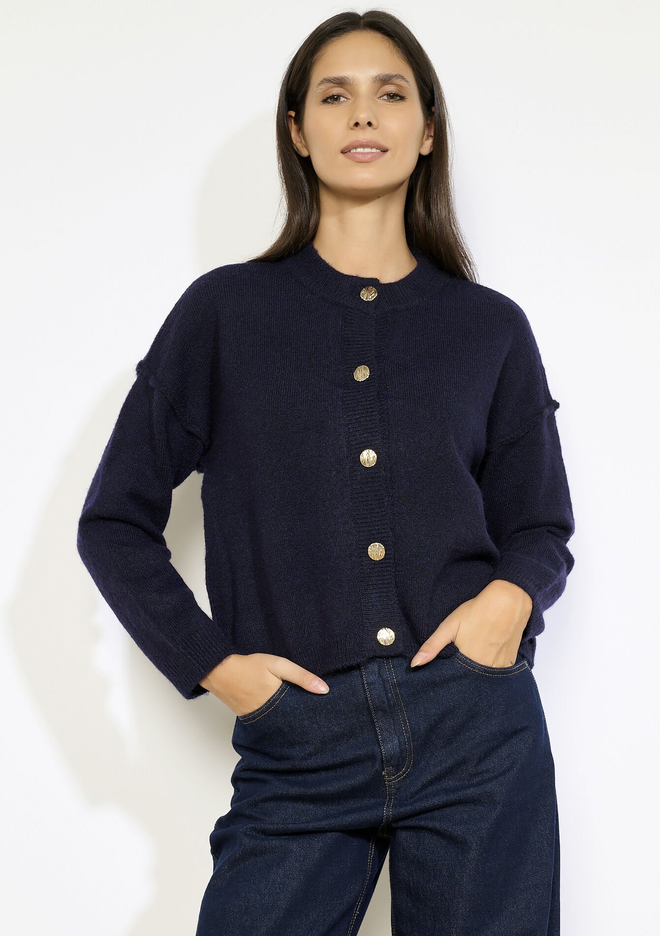 Gebreid vest met knopen, Gebreid vest met knopen - NAVY BASIC - 04101311_2723