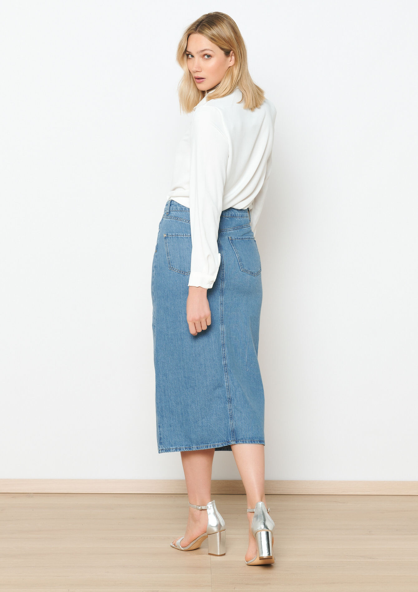 Maxi denim rok, Maxi denim rok - BLUE BLEACHED - 07101197_0502