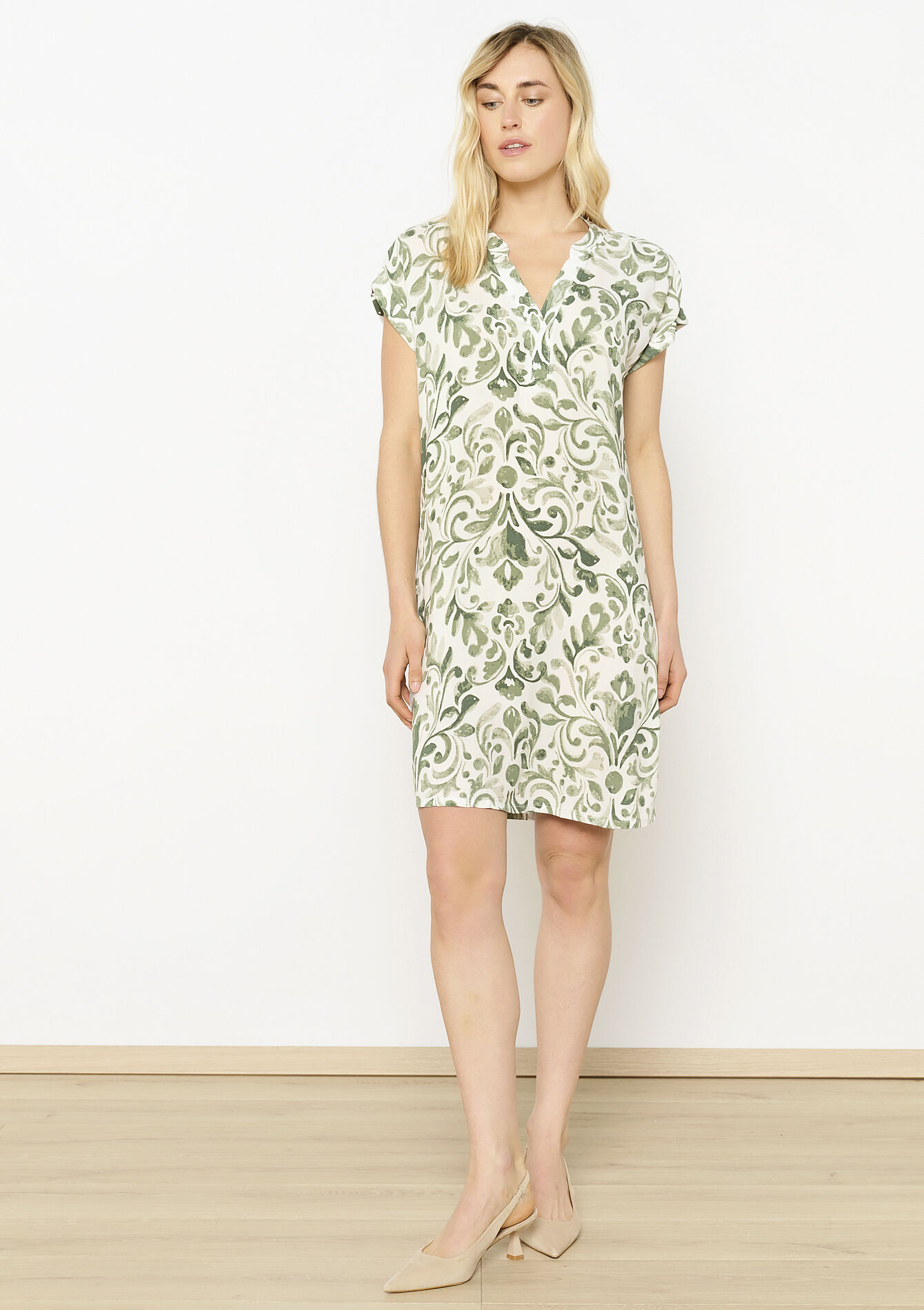 Grafische vloeiende jurk, Grafische vloeiende jurk - KHAKI FADED - 08103887_4326