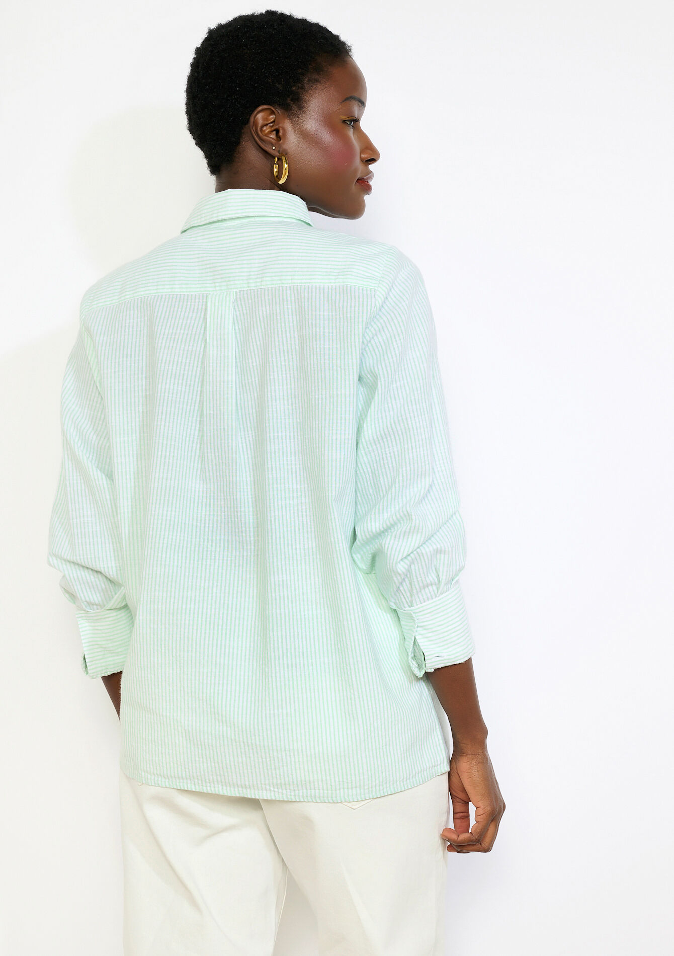 Chemise brodée à rayures - LIGHT GREEN PASTEL - 05702951_1822