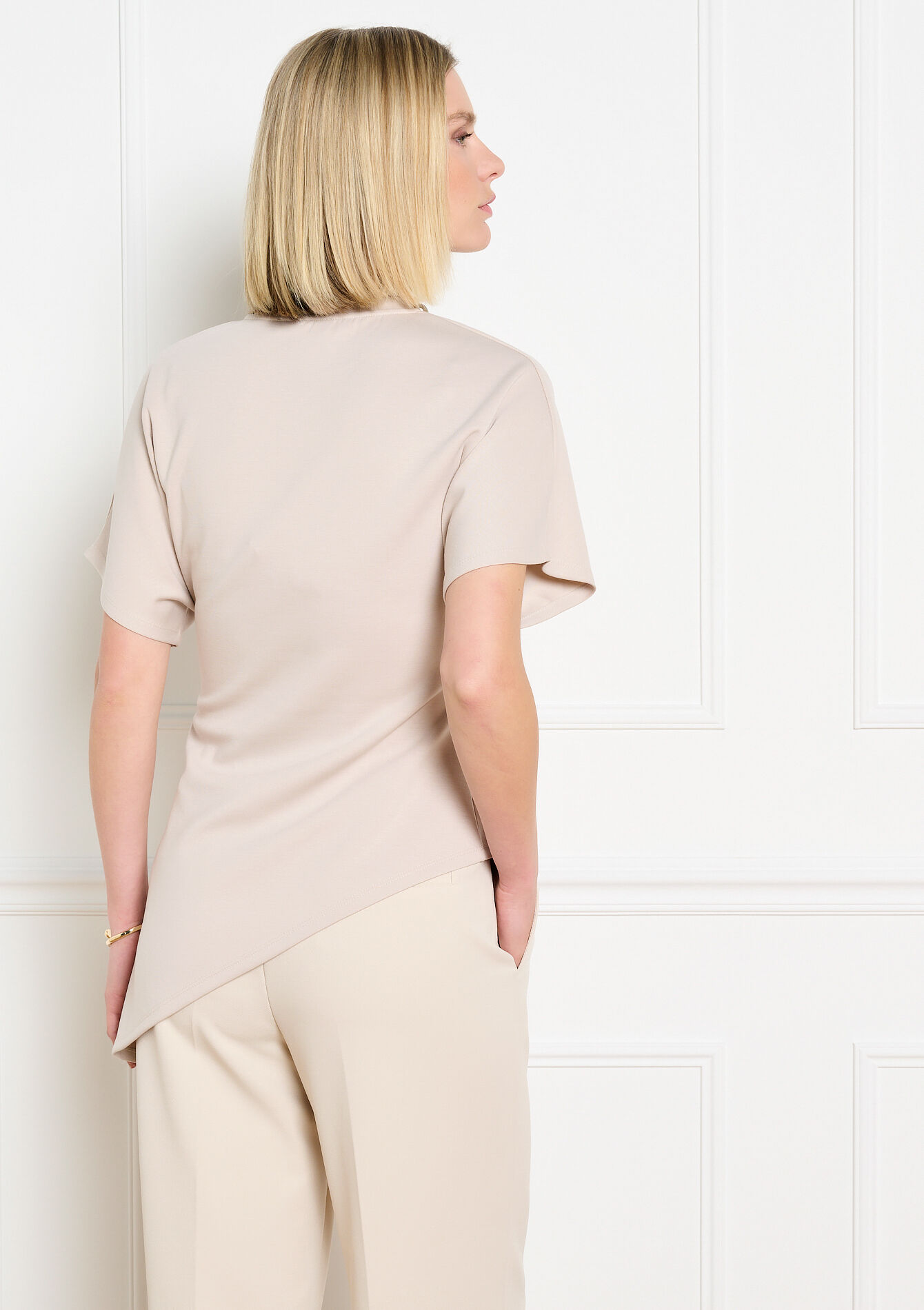 Asymmetrisch soepel t-shirt - LT BEIGE - 02302033_2527
