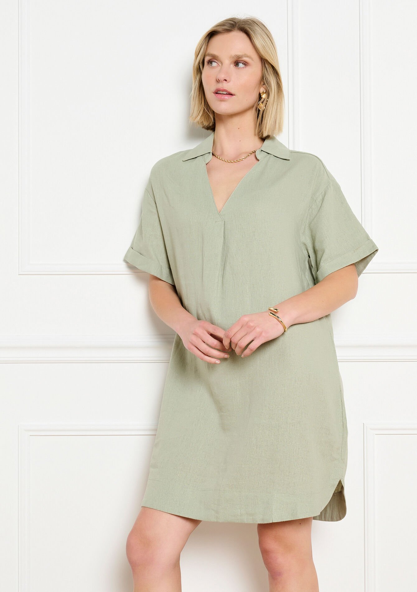 Robe polo en lin - KHAKI FADED - 08104333_4326