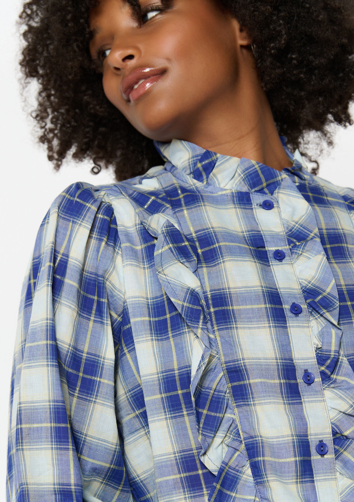 Chemise à carreaux avec volants - BLUE COBALT - 05702498_2925