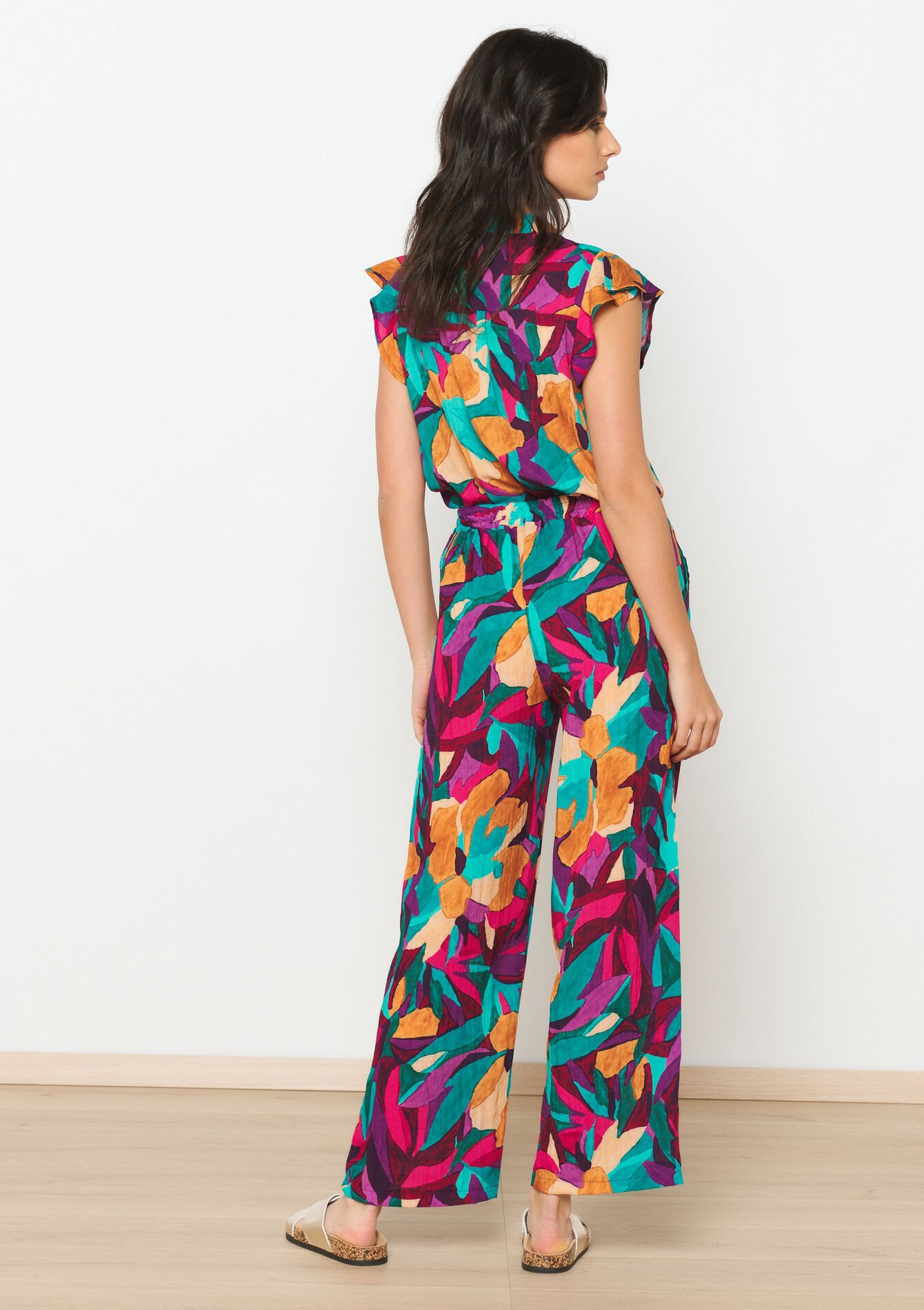 Trousers with watercolour print - FUSCHIA PINK - 06600832_1465