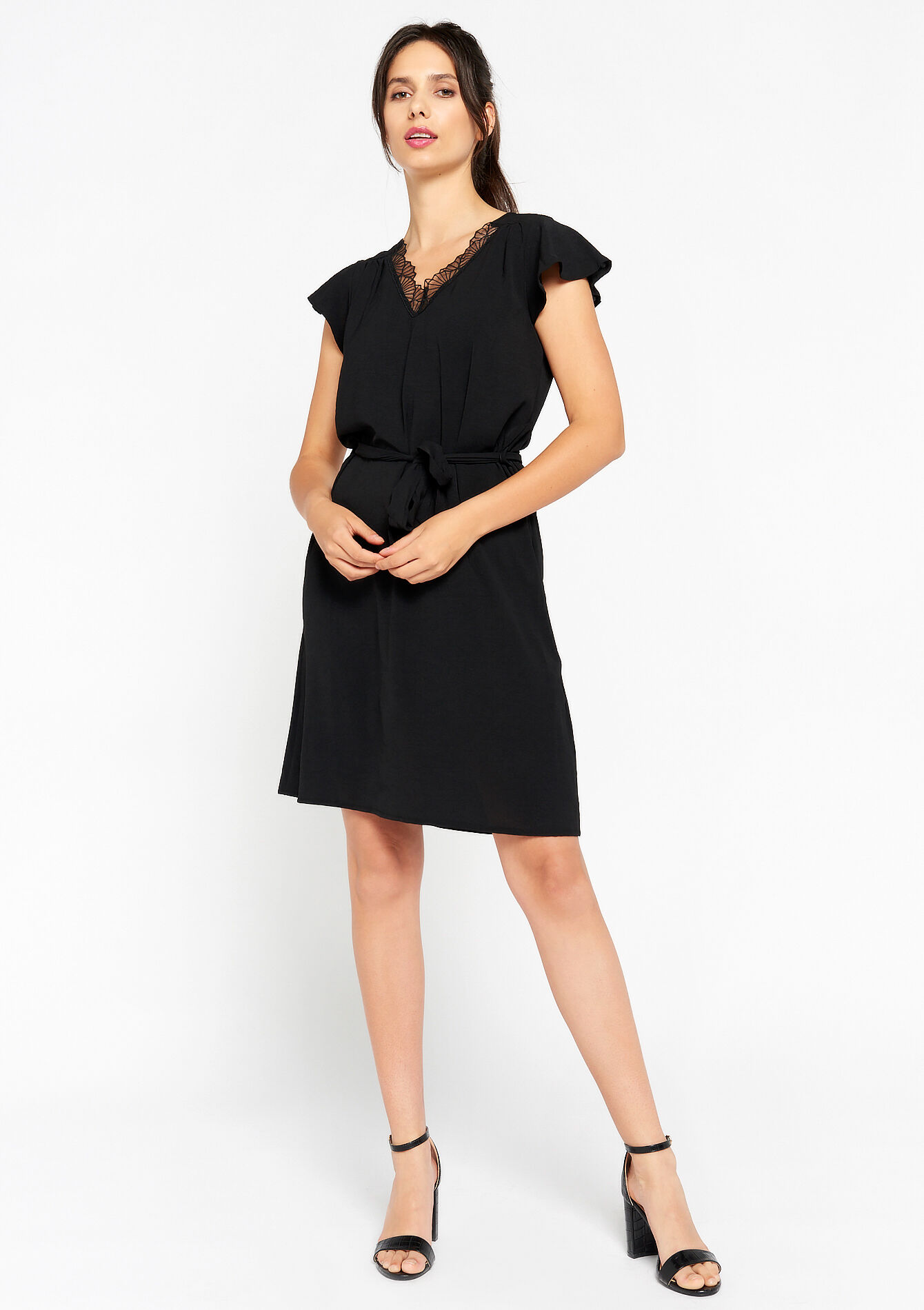 Korte jurk met kant - BLACK - 08103346_1119