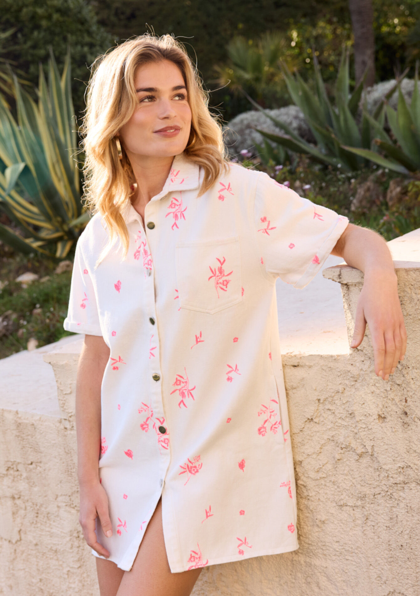 Embroidered shirt dress - OPTICAL WHITE - 08104115