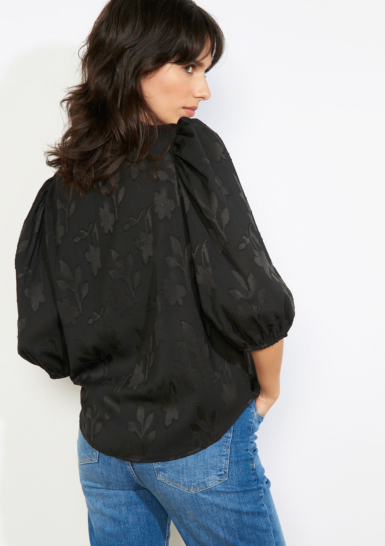 Blouse ample jacquard - BLACK - 05703043_1119