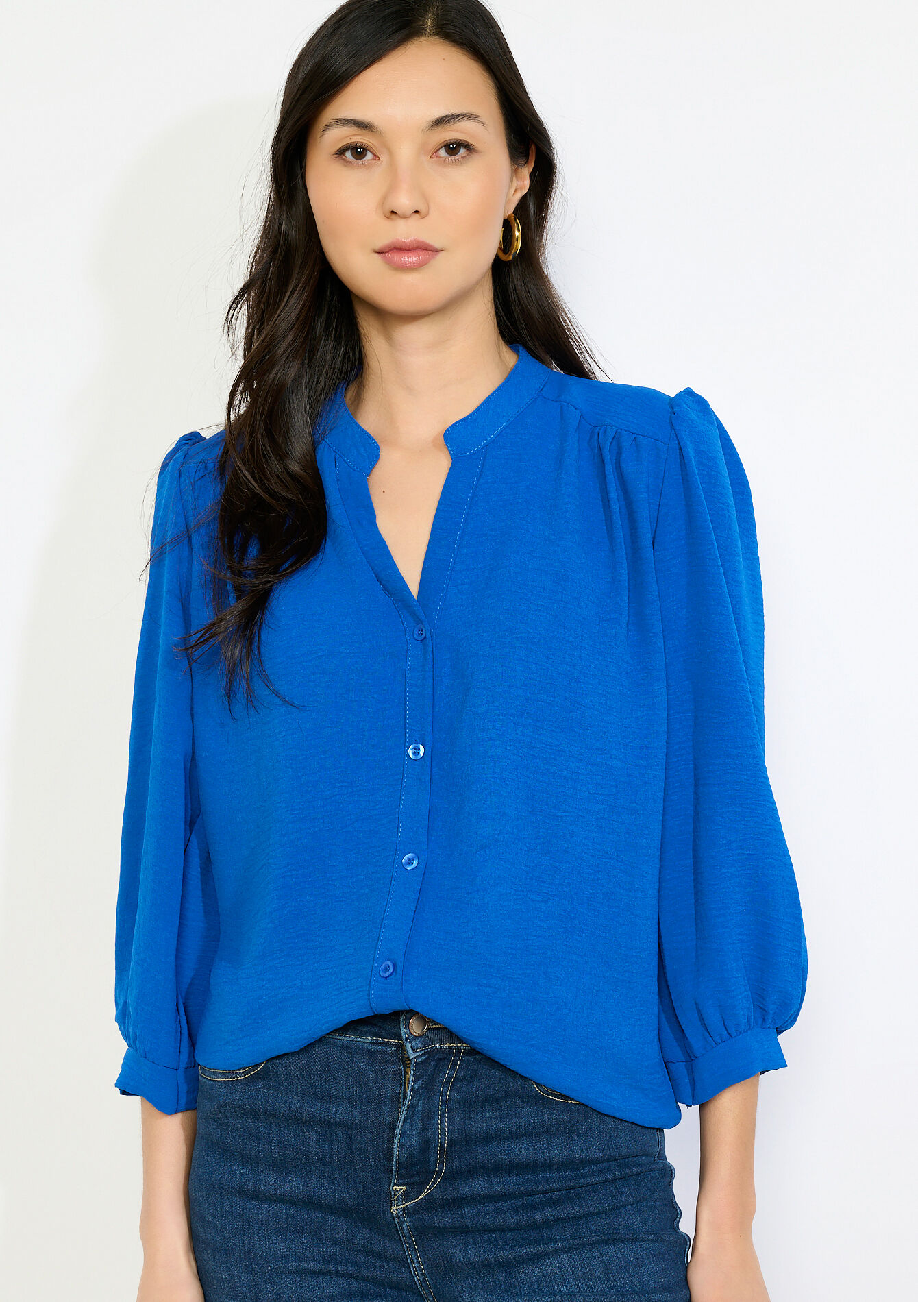 Blouse fluide col tunisien, Blouse fluide col tunisien - BLUE FAIENCE - 05703042_1584