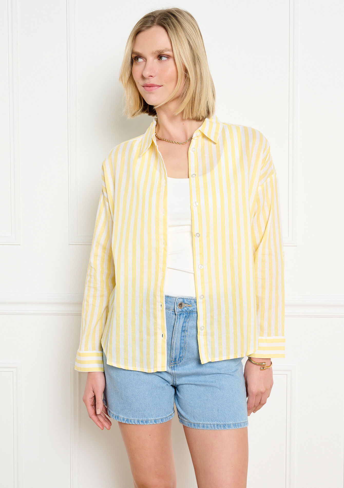 Los vallend gestreept hemd, Los vallend gestreept hemd - YELLOW PASTEL - 05702968_5004