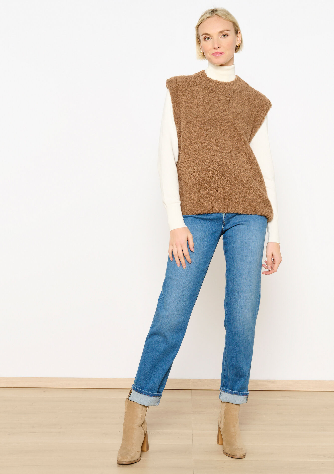 Knitted sweater vest, Knitted sweater vest - LIGHT CAMEL - 04006803_3814