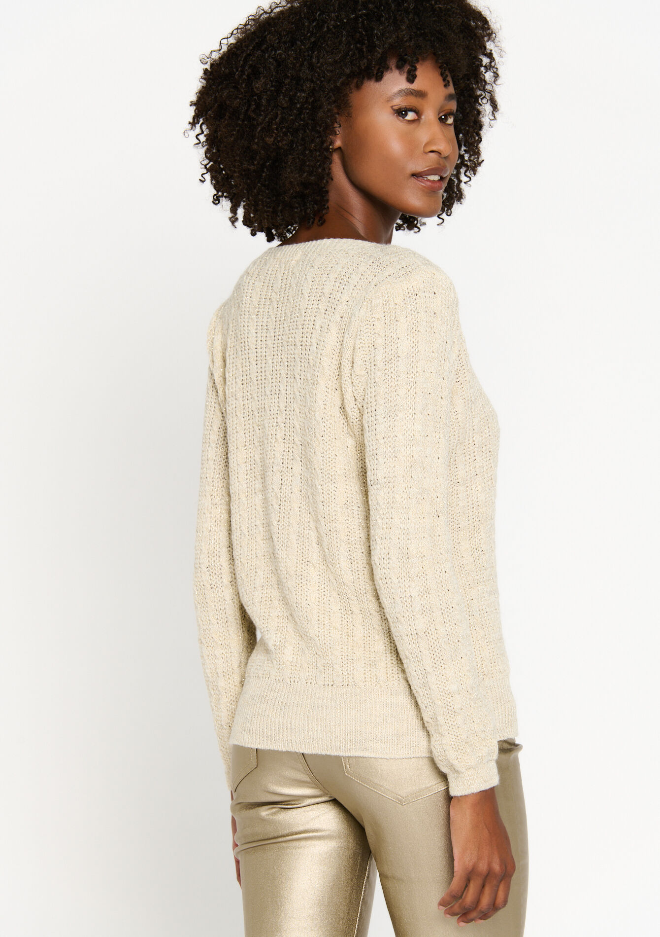 Cable-knitted pullover with lurex, Cable-knitted pullover with lurex - LT BEIGE - 04006329_2527