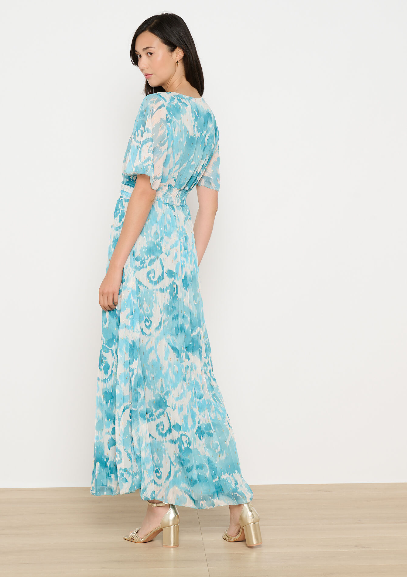 Geplisseerde maxi-jurk - TURQUOISE - 08104166_1759